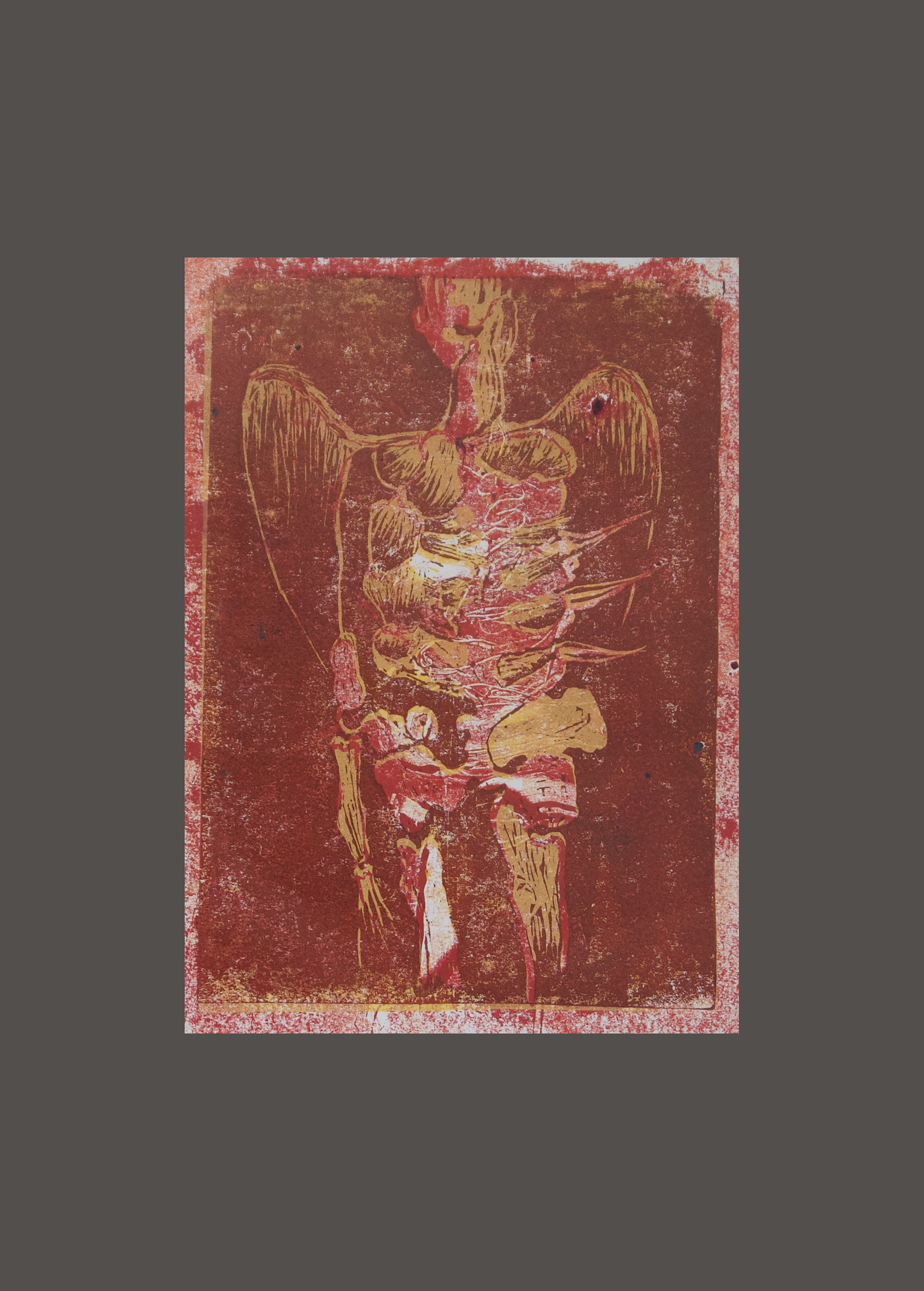Bone Angel 1 lino mono print 29.5cm x 42cm