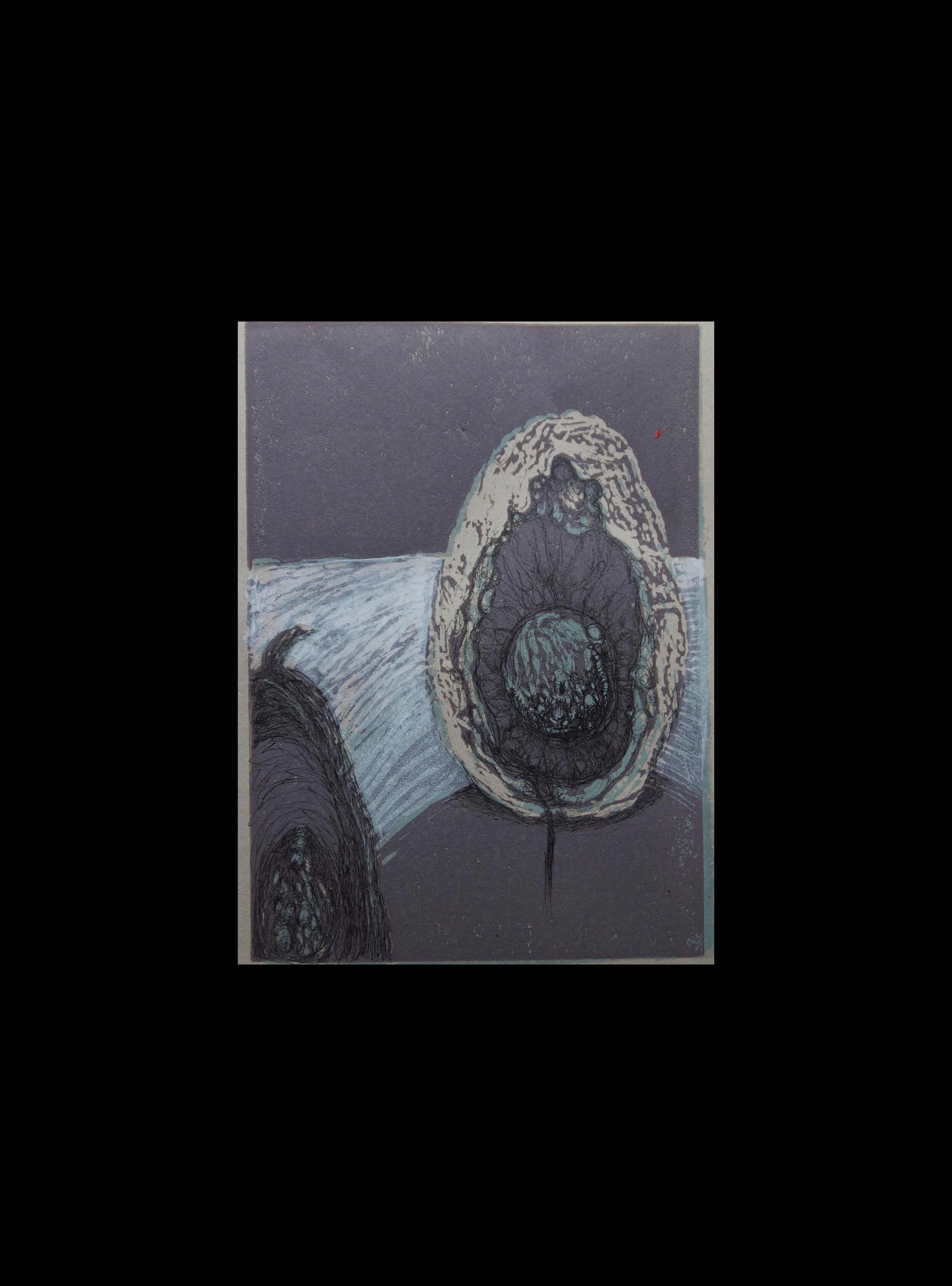 Born alienated 2 mono-print and mixed media 29.5 x 42 cm