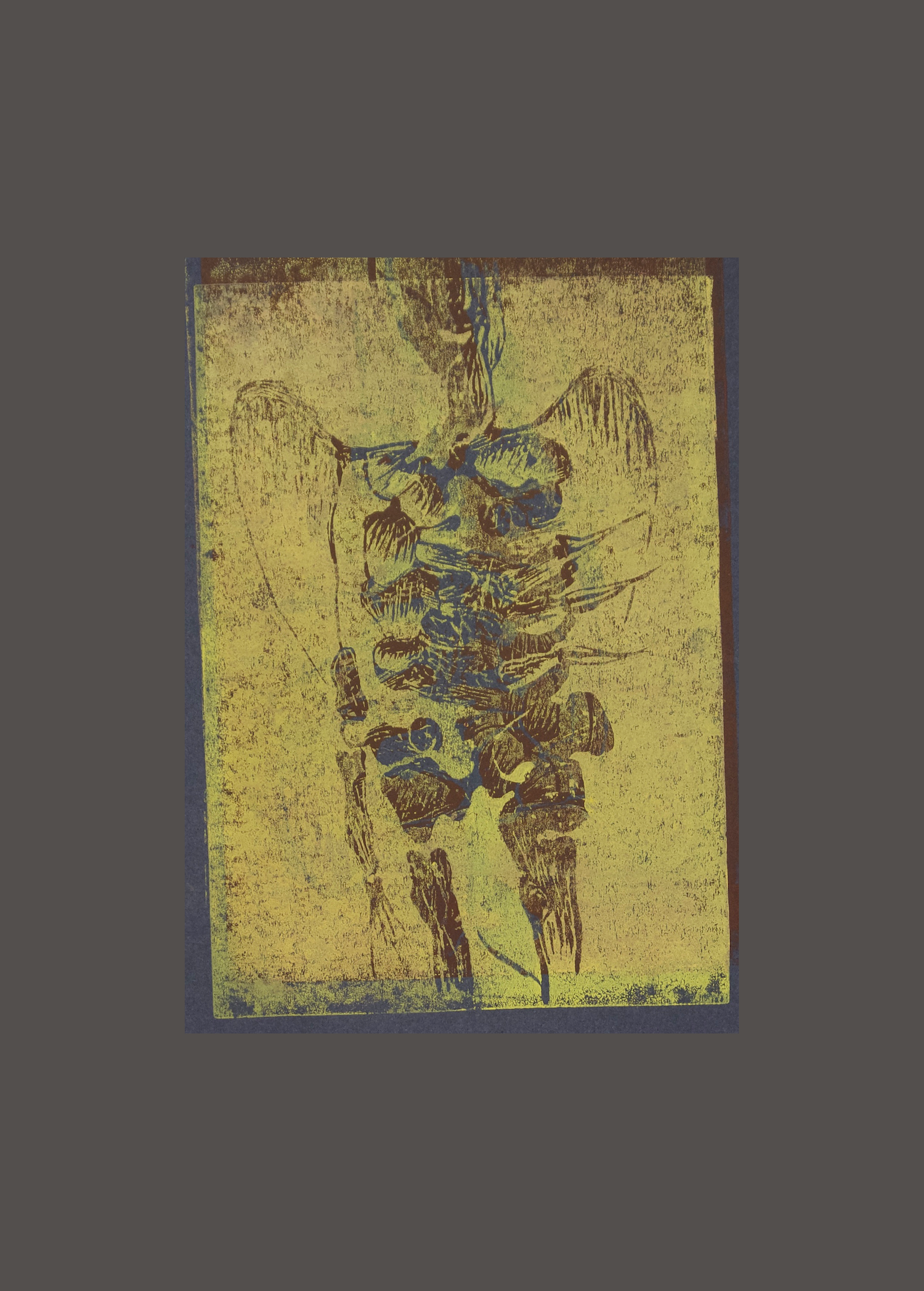 Bone Angel 14 lino mono print 29.5cm x 42cm