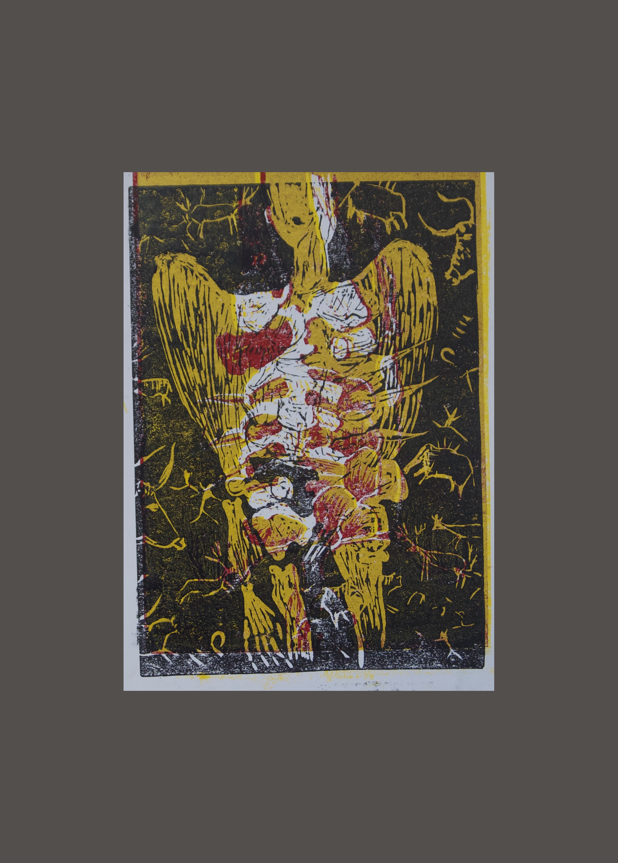 Deep cave bones 3 lino mono print 29.5cm x 42cm
