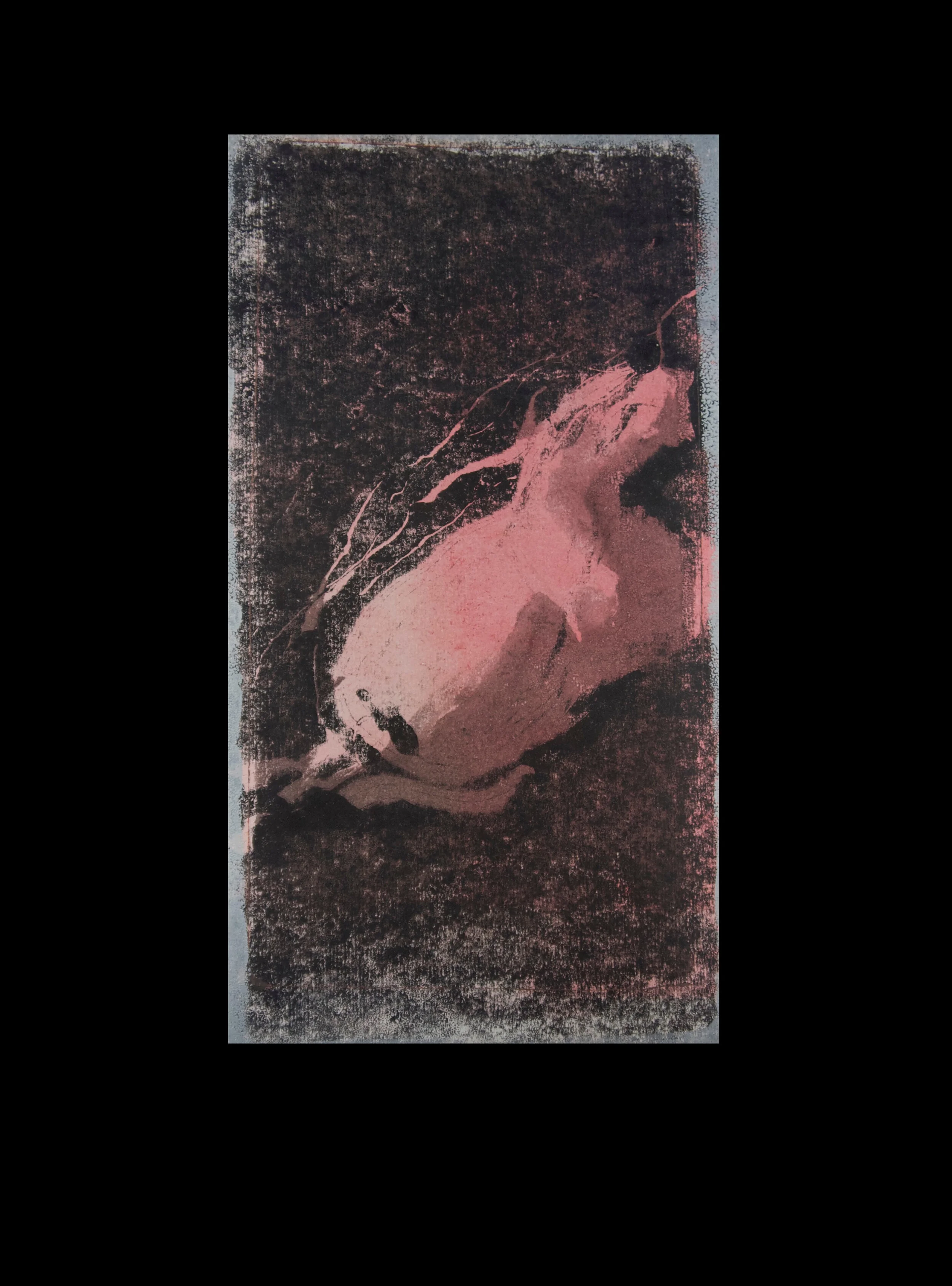 Falling apart 1 mono-type on lino print 29.5 x 42 cm