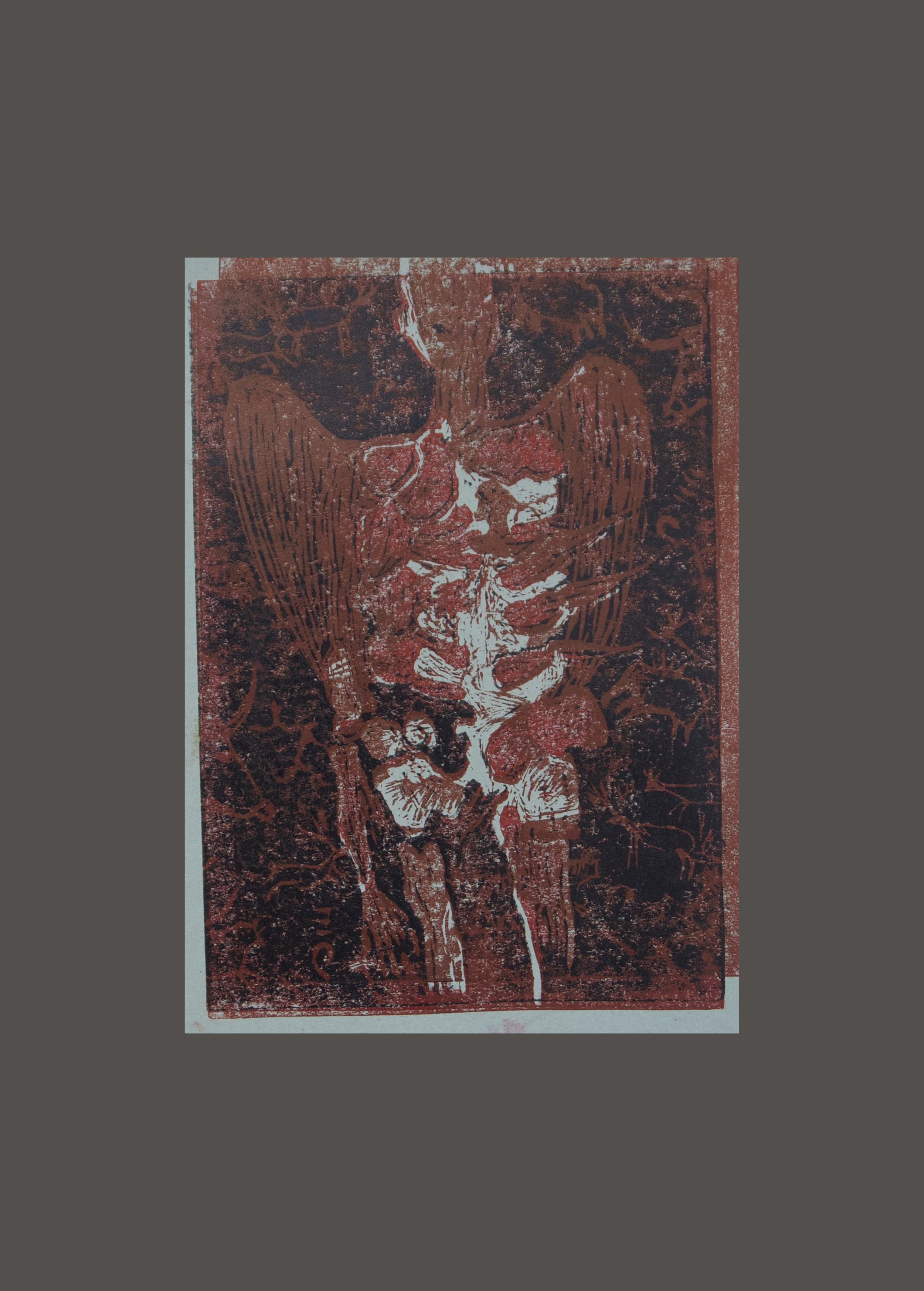 Deep cave bones 1 lino mono print 29.5cm x 42cm
