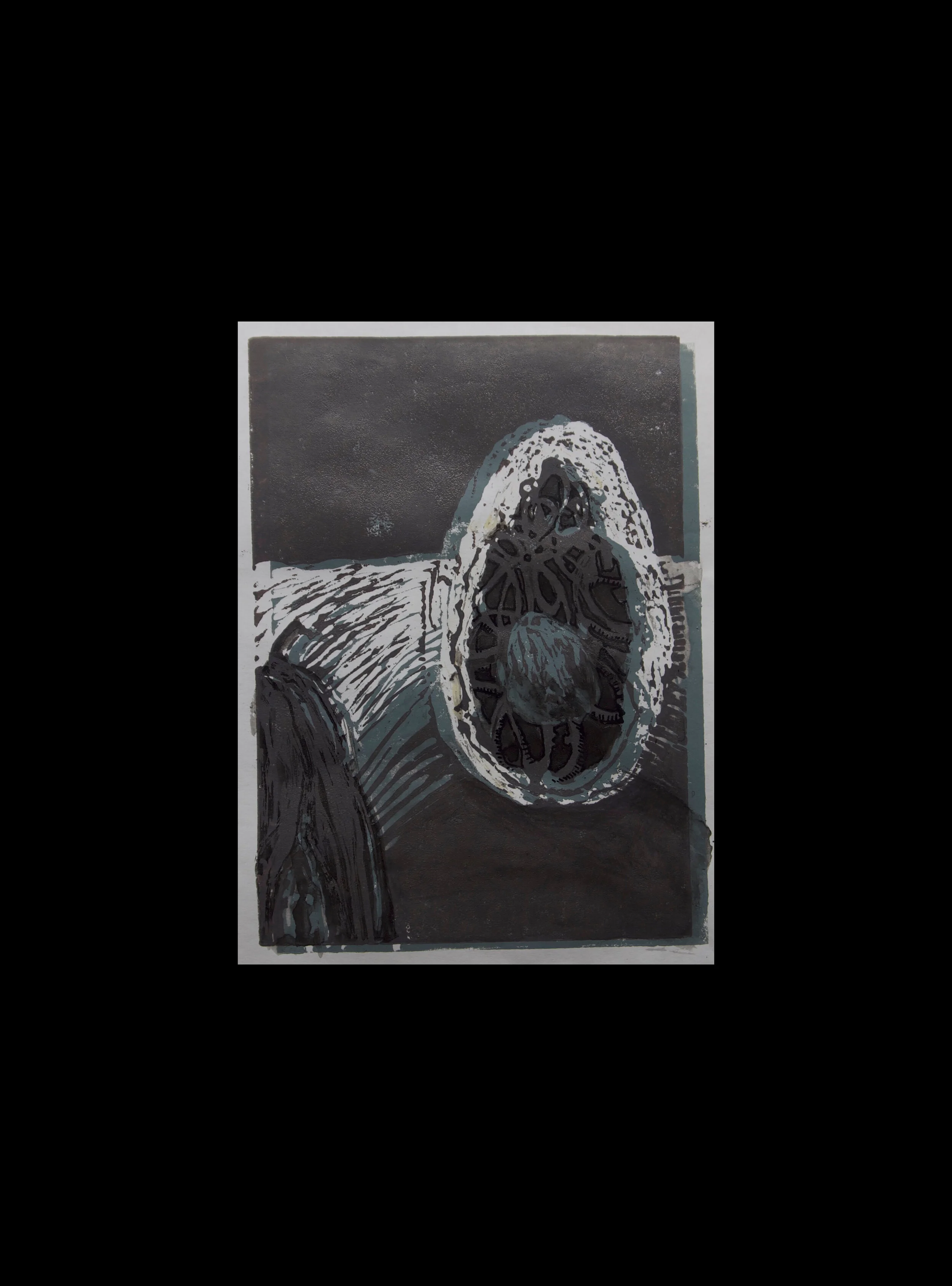 Inside out 3 mono-print and mixed media 29.5 x 42 cm