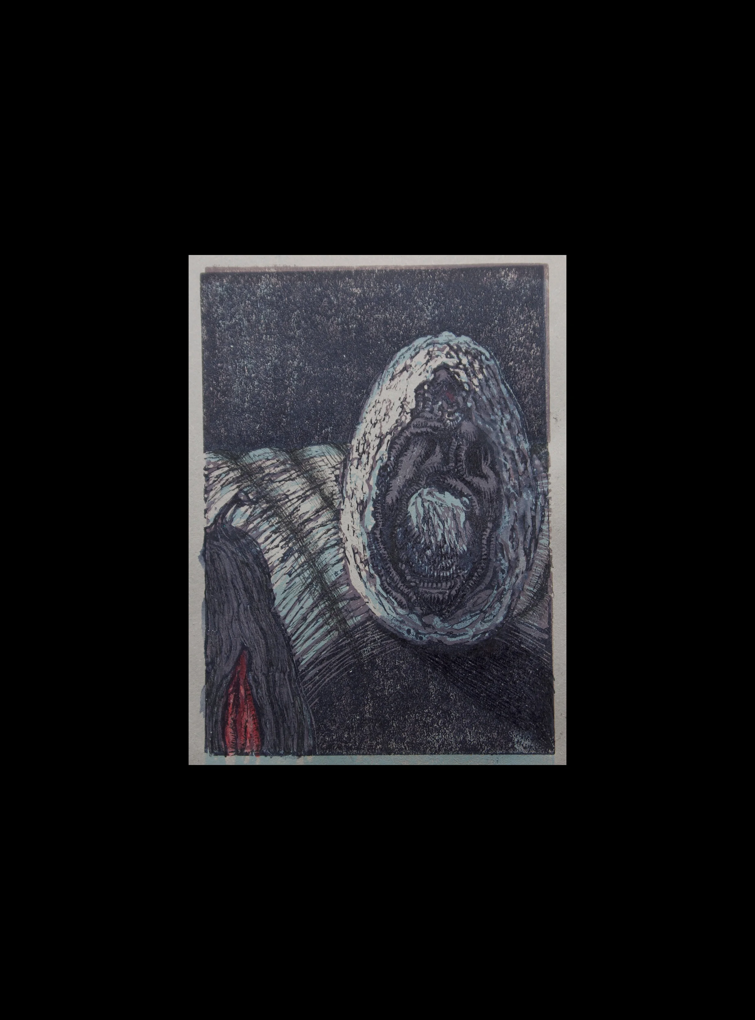 Born alienated 1 mono-print and mixed media 29.5 x 42 cm