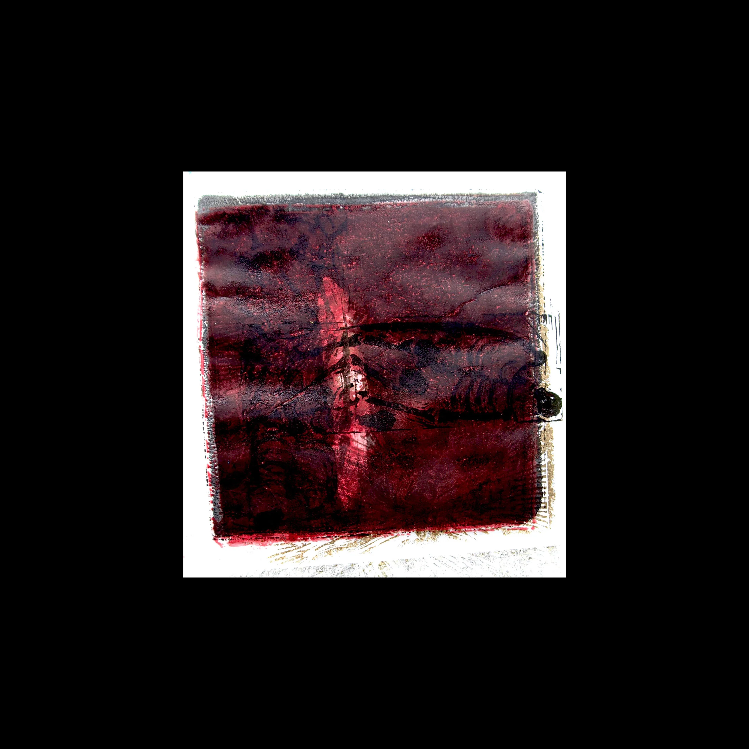 Buried self emerging 4 mono-type on lino print 29.5 x 29.5 cm