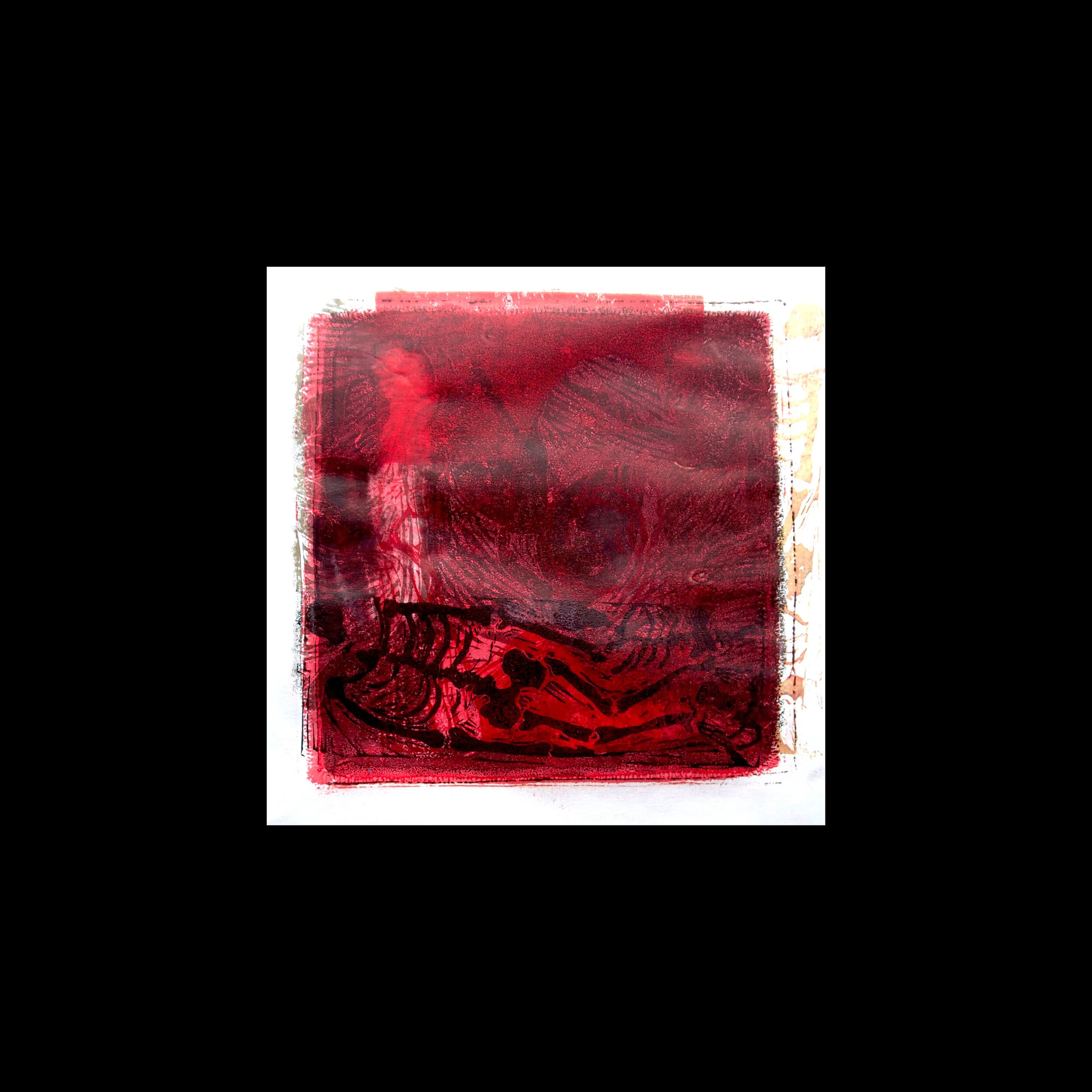 Buried self emerging 6 mono-type on lino print 29.5 x 29.5 cm