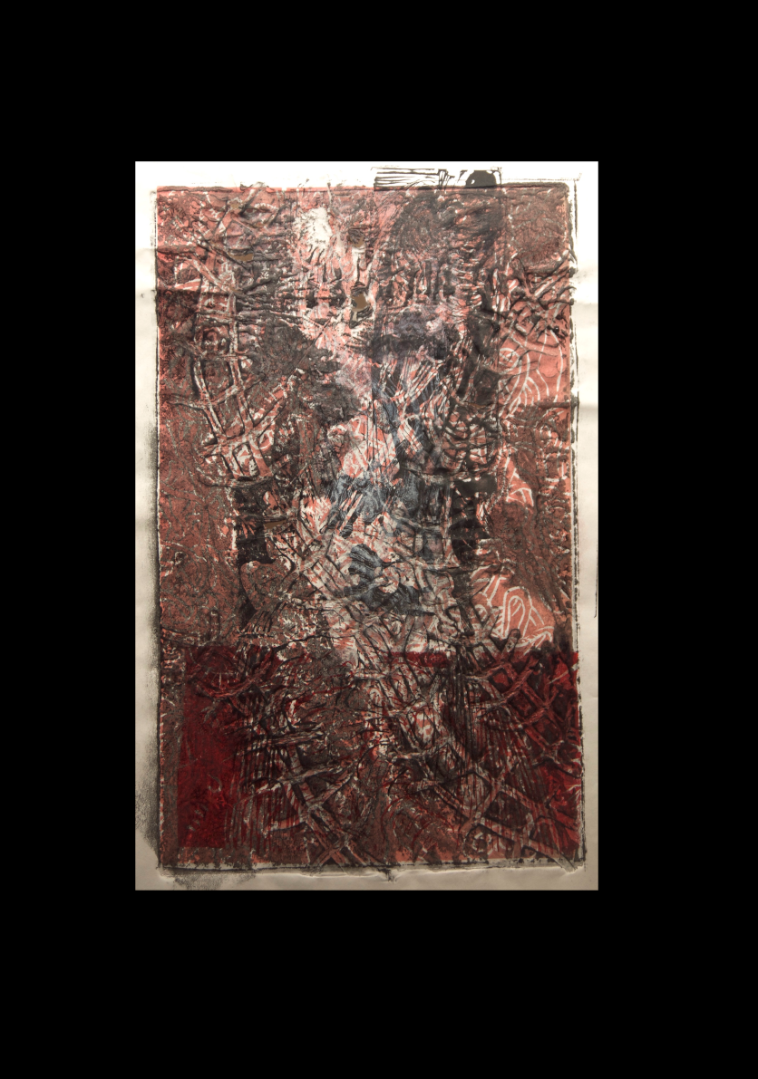 Spine: Struggle 3 29.5cm x 42cm mono-print lino and collagraph