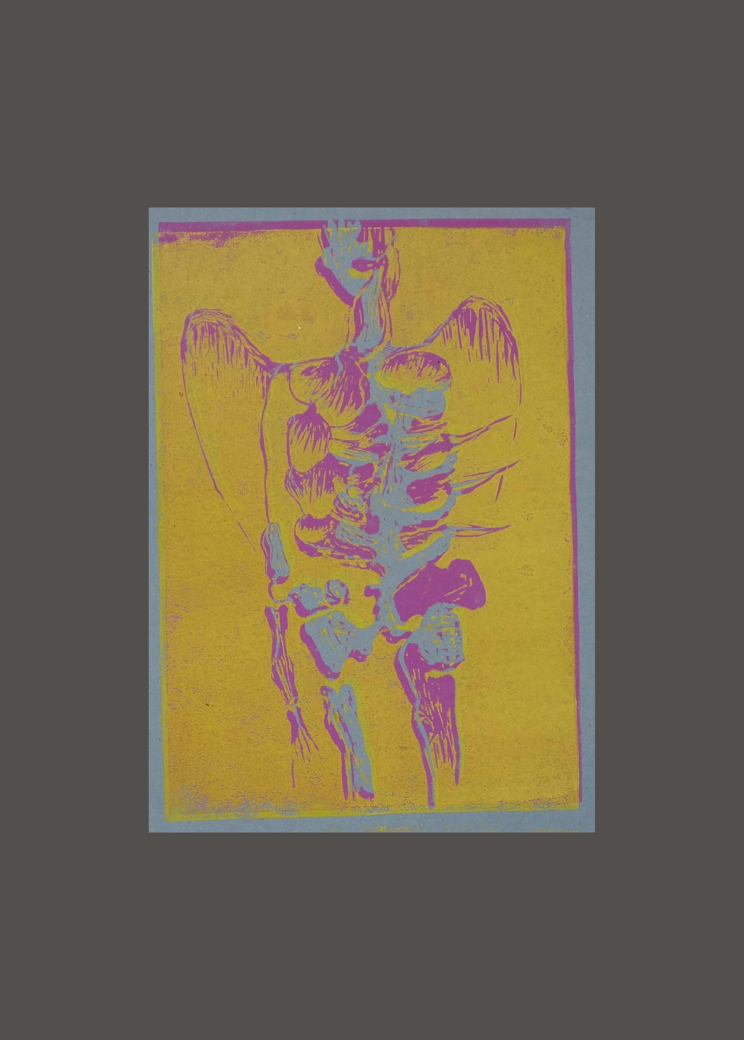 Bone Angel 6 lino mono print 29.5cm x 42cm