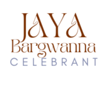 Text graphic with the words 'Jaya Bargwenda Celebrant' in different colors and fonts.