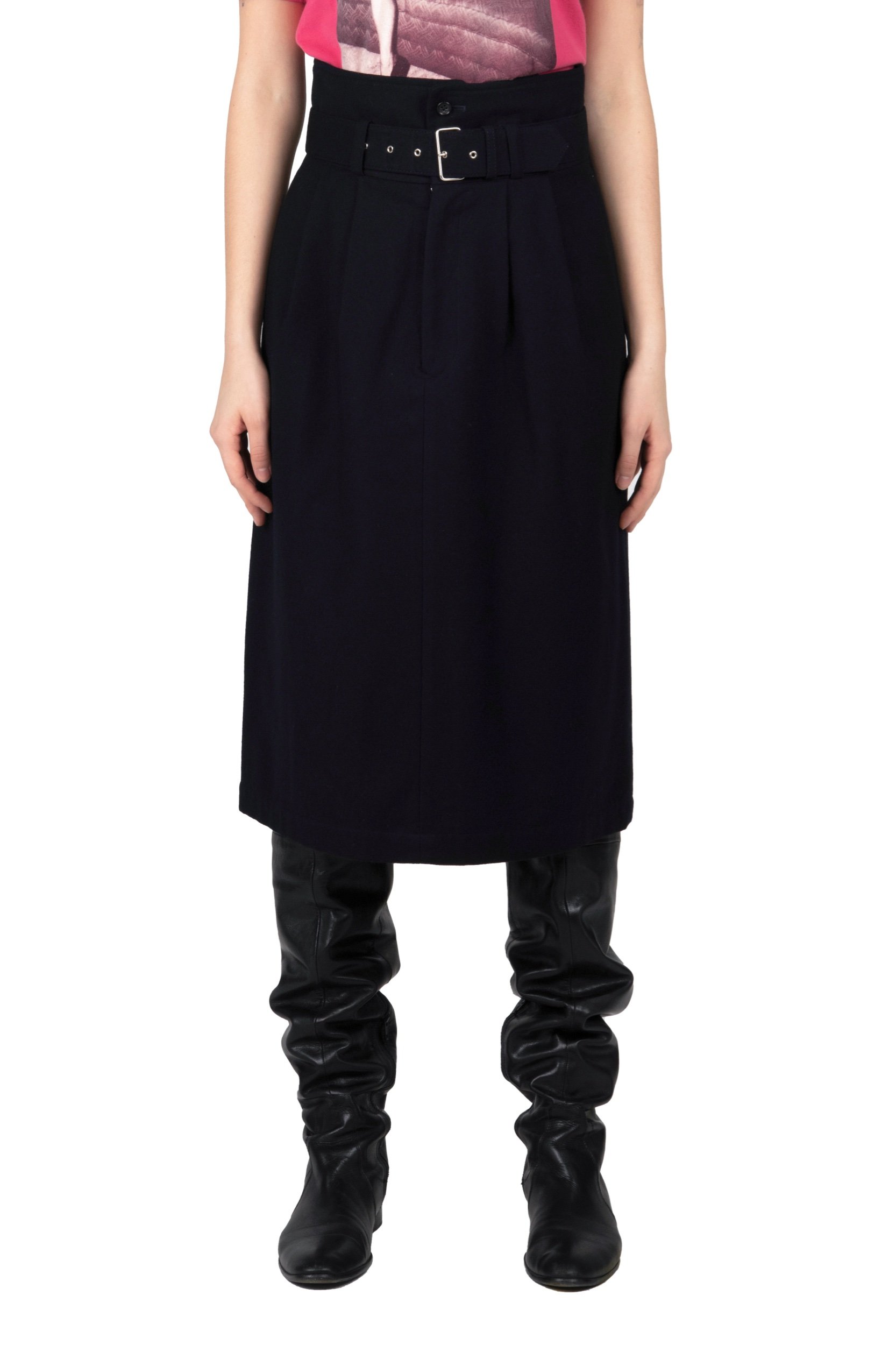 Comme Des Garcons Belted Navy Midi Skirt