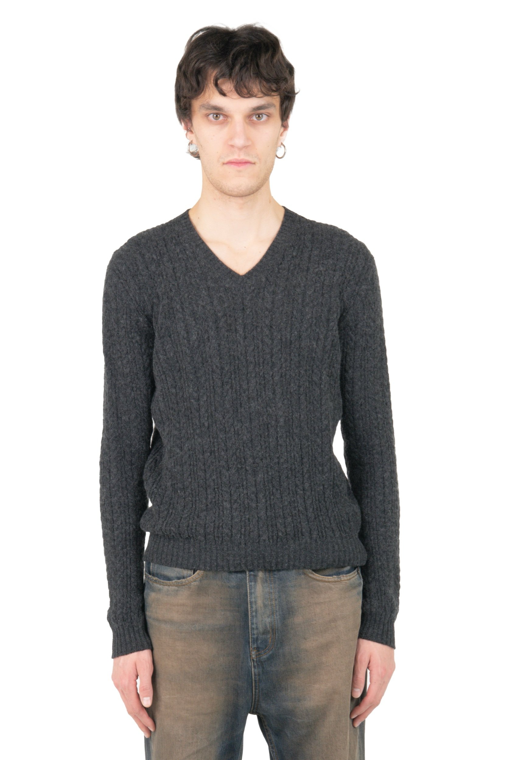 Prada Grey Cashmere V-Neck Sweater
