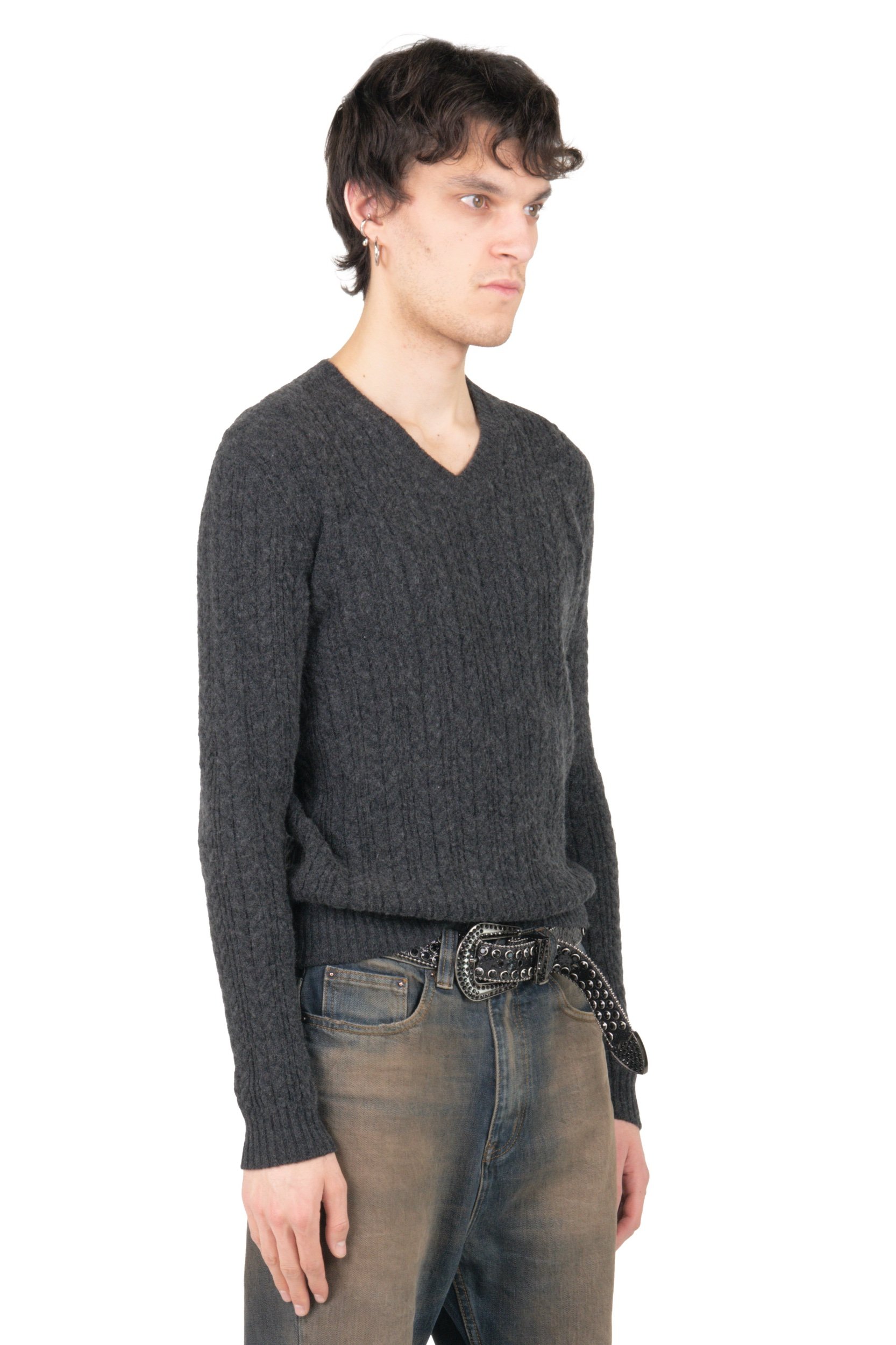 Prada Grey Cashmere V-Neck Sweater