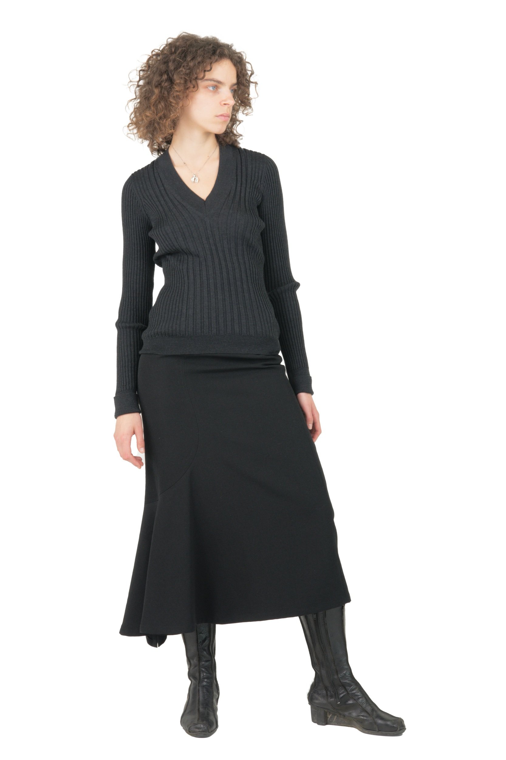 Yohji Yamamoto Black Wool Godet Maxi Skirt