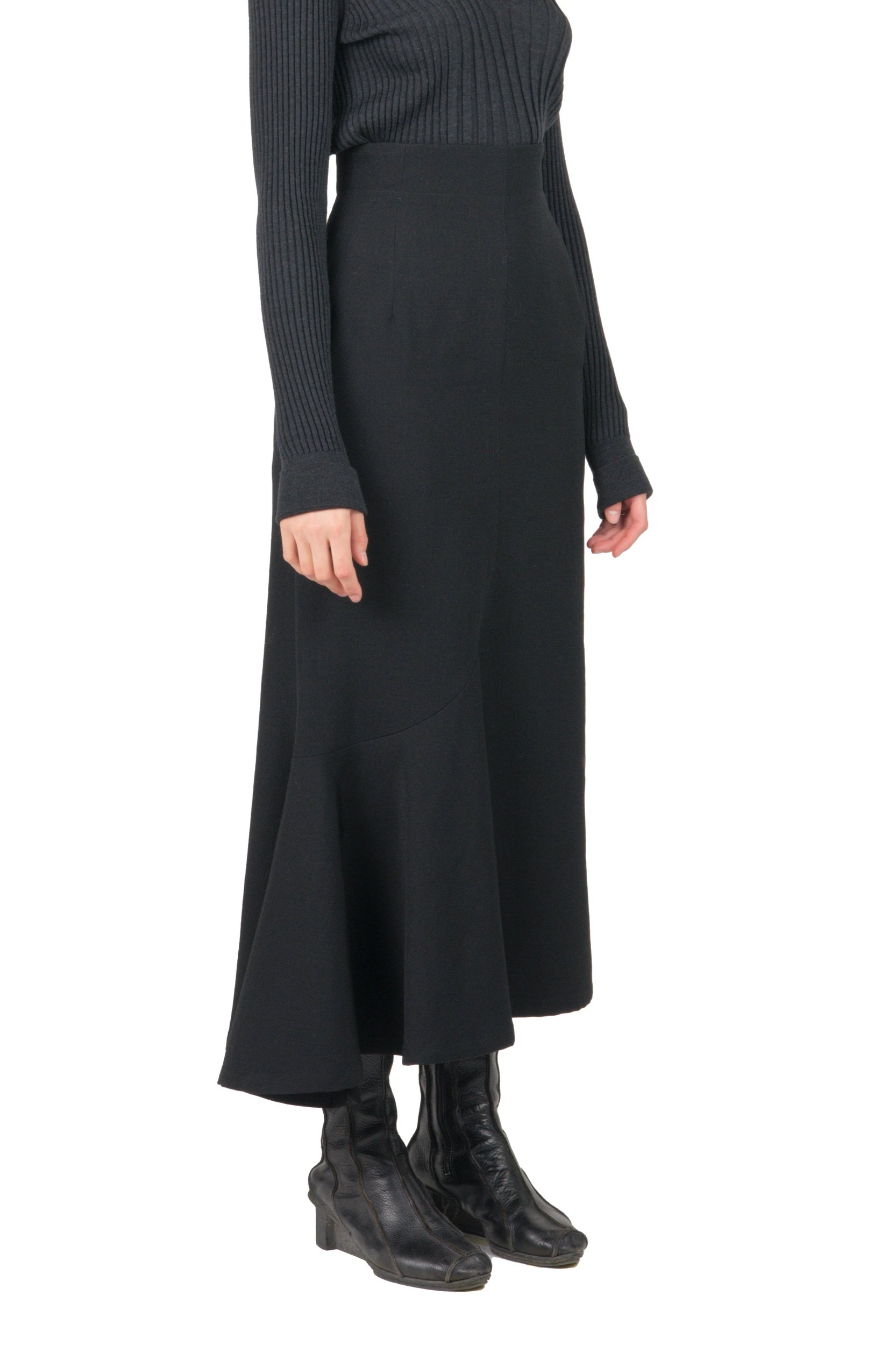 Yohji Yamamoto Black Wool Godet Maxi Skirt
