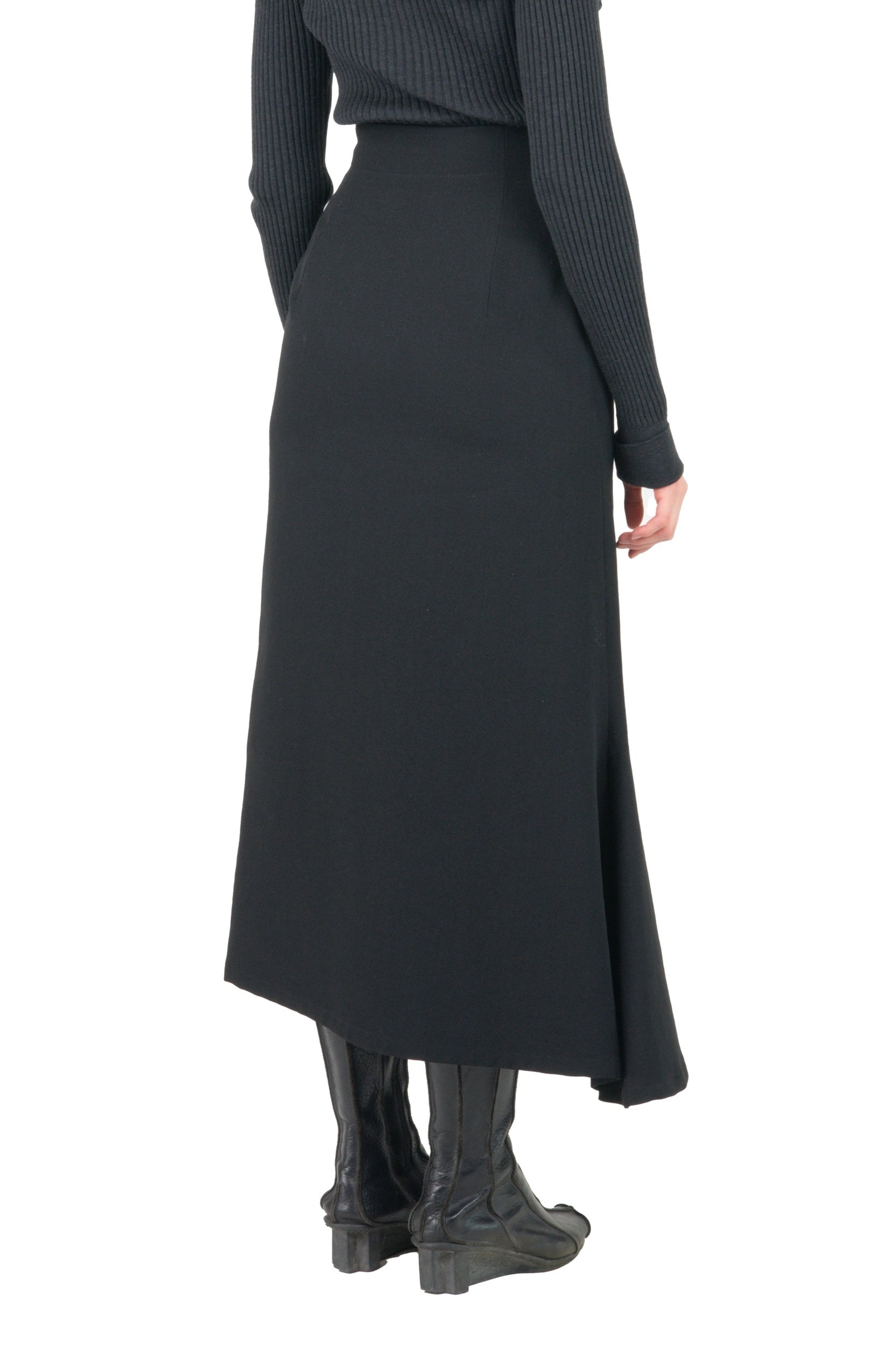 Yohji Yamamoto Black Wool Godet Maxi Skirt