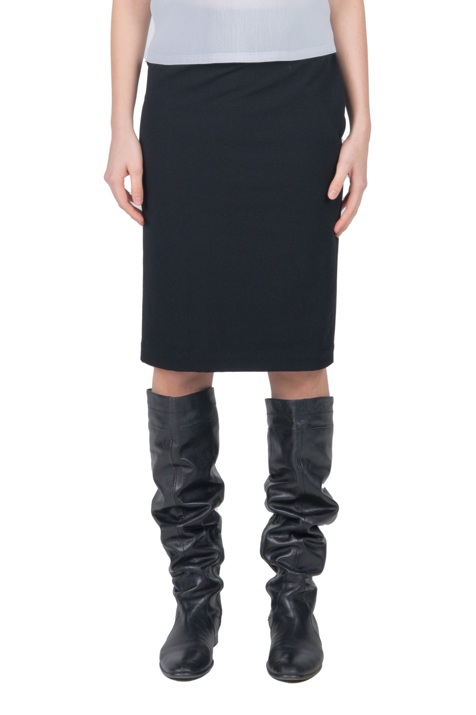 Yohji Yamamoto Black Wool Midi Skirt