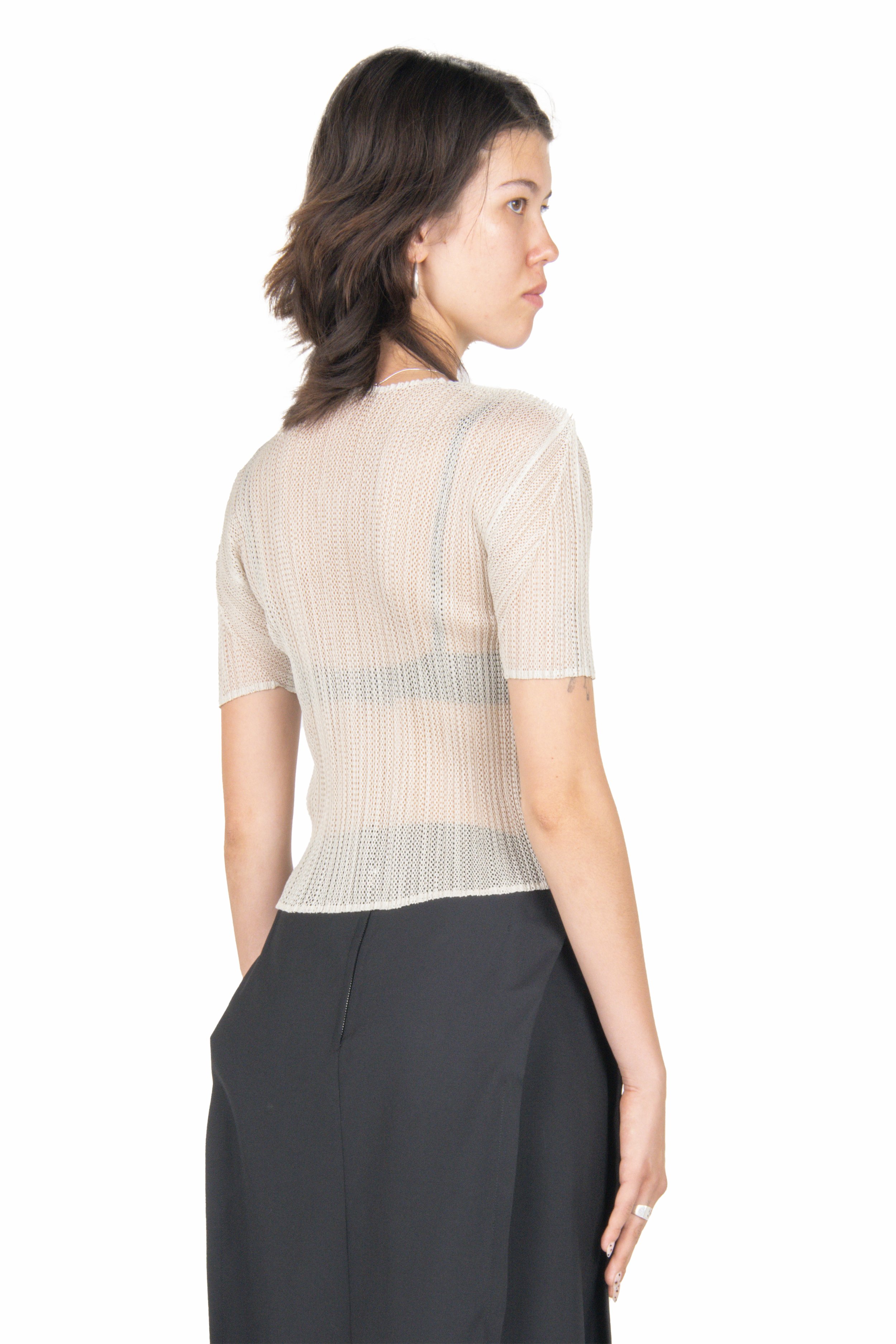 Issey Miyake Pleats Please Beige Mesh T-Shirt Back.jpg