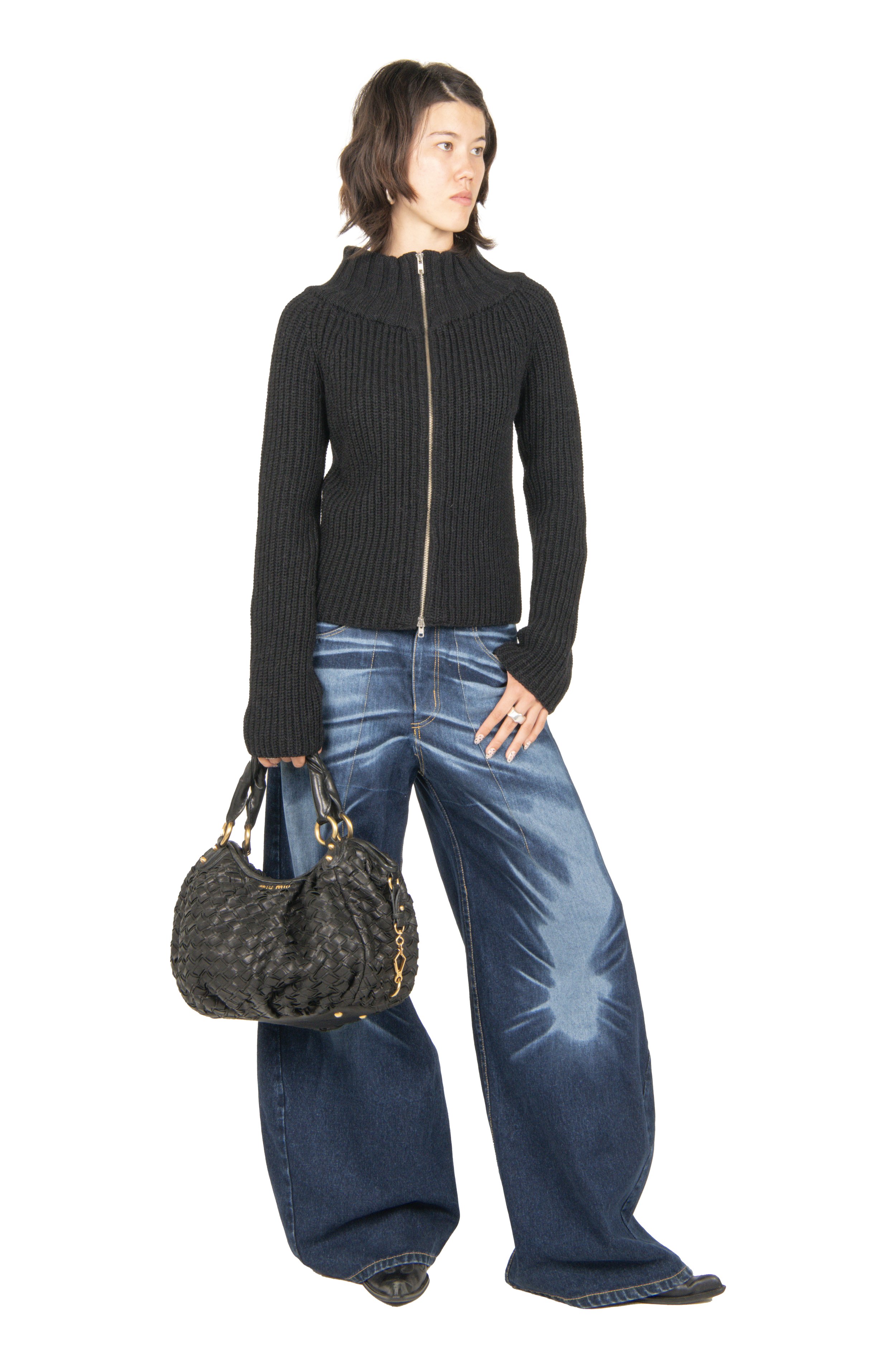 Ann Demeulmeester Black Zip Up Knit Jacket.jpg