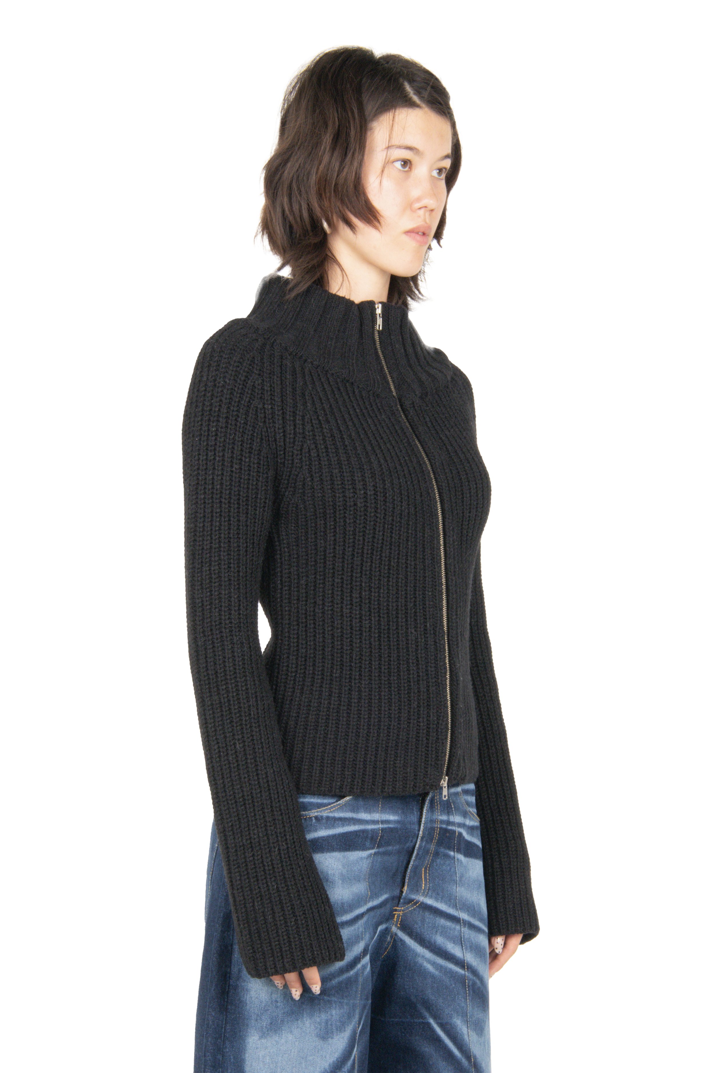Ann Demeulmeester Black Zip Up Knit Jacket Side.jpg