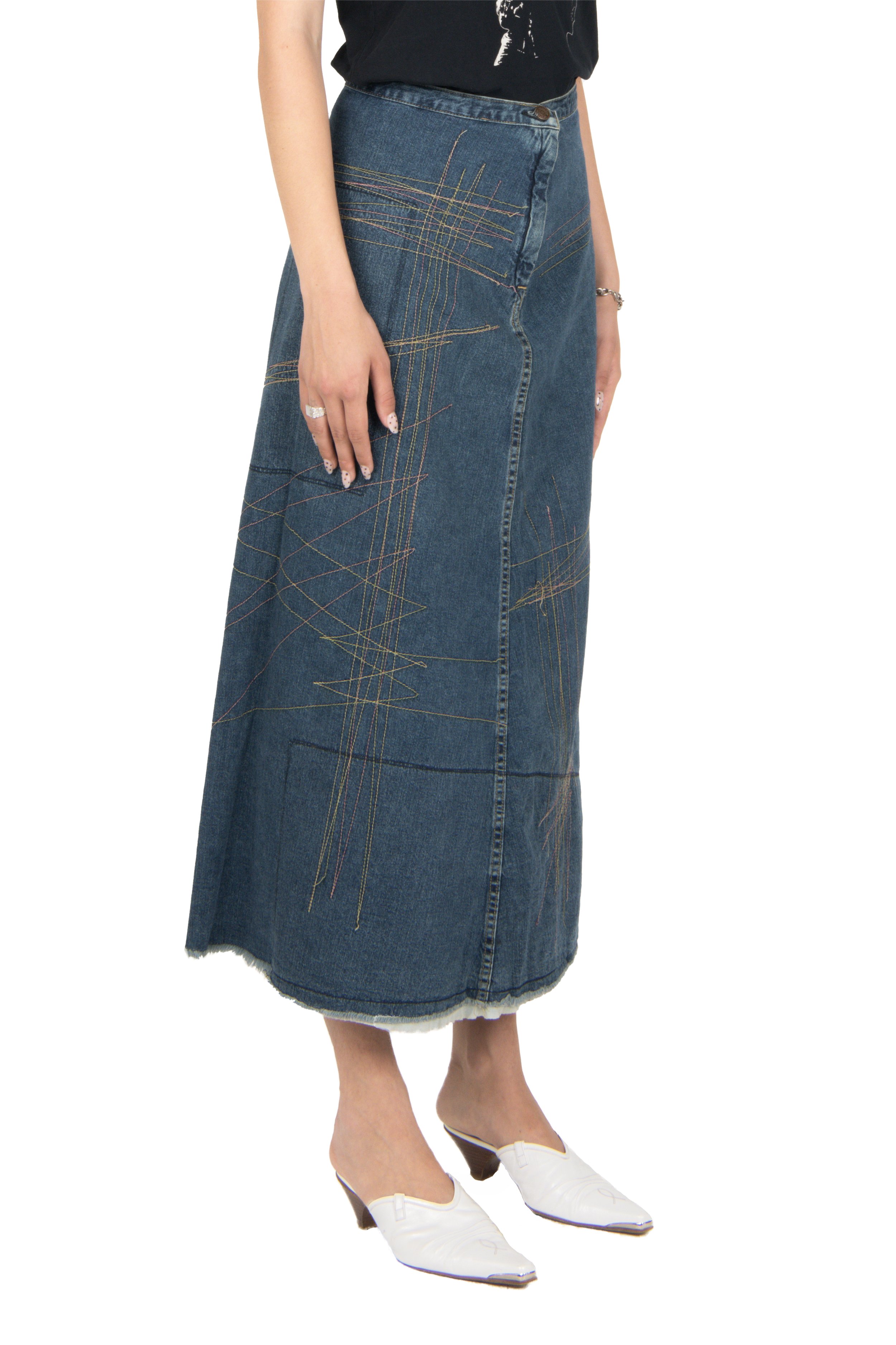 Hysteric Glamour Embroidered Maxi Denim Skirt Side.jpg