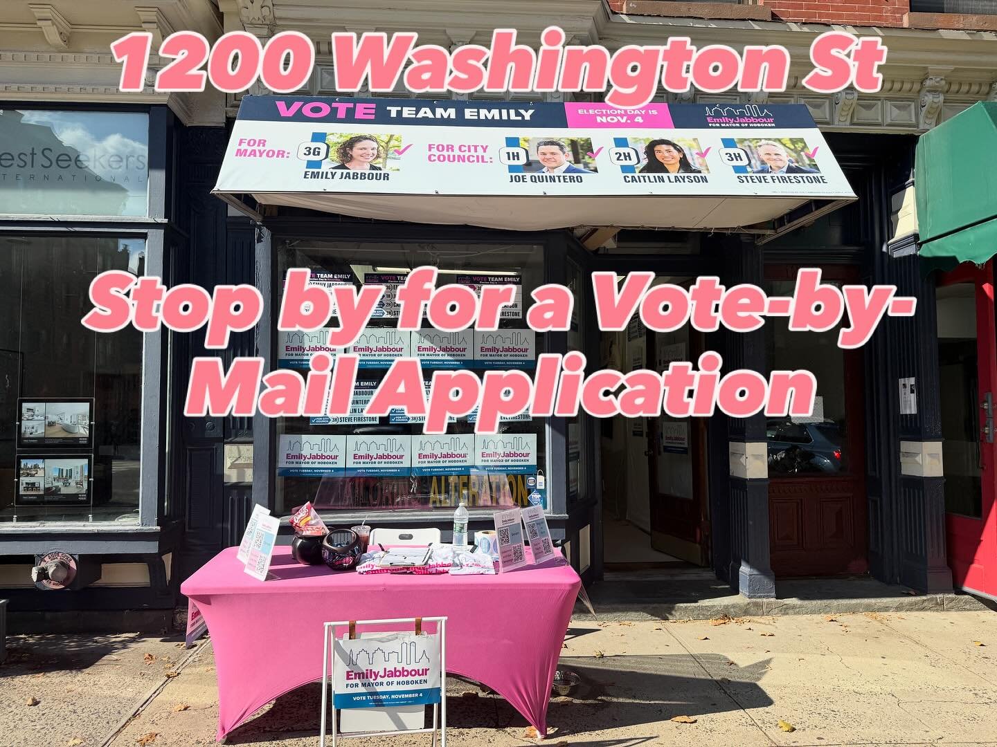 Want to vote for Team Emily in the December 2nd runoff but won&rsquo;t be in town? Come by 1200 Washington Street to complete a Vote-by-Mail application.