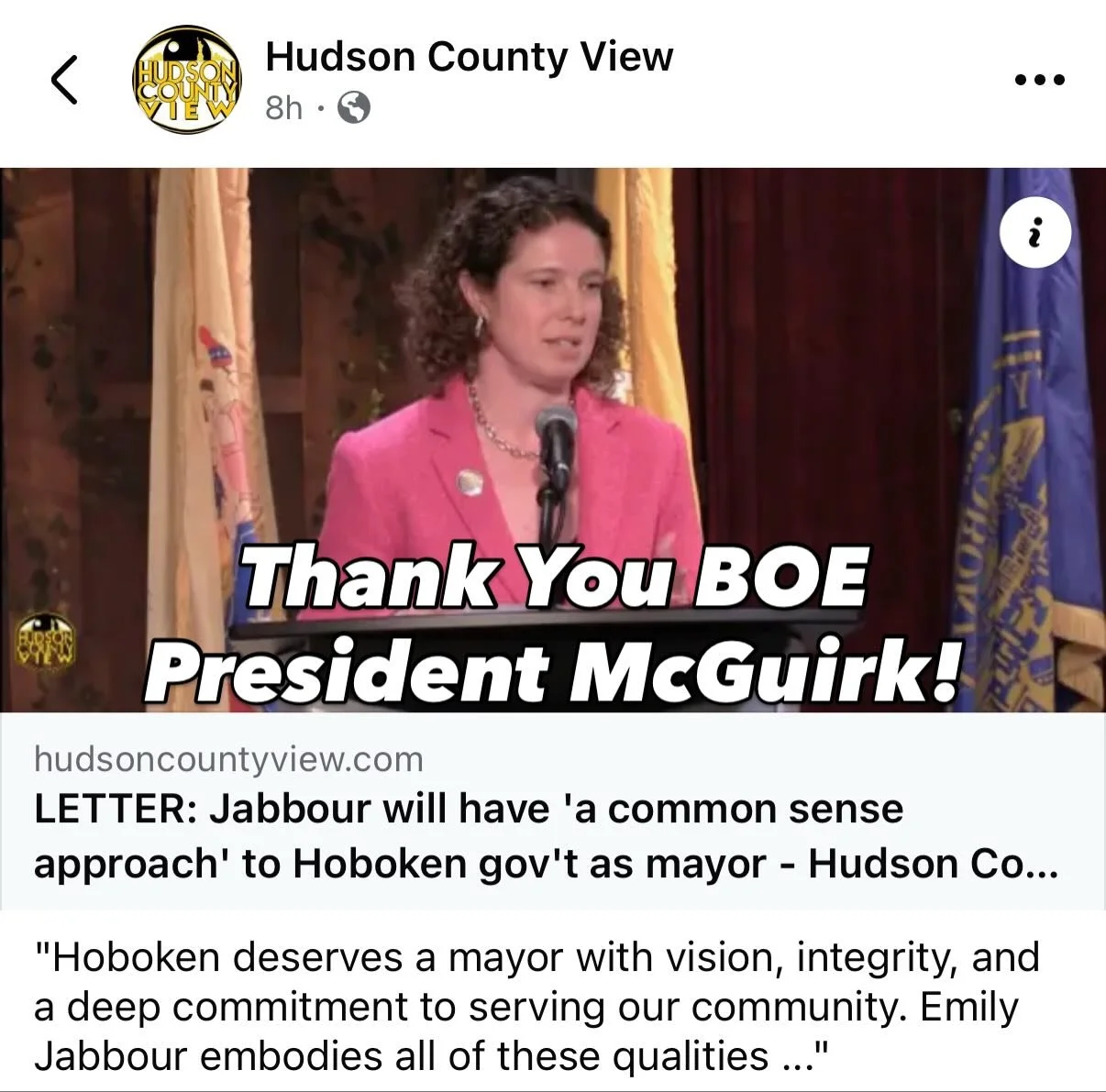 Thank you Hoboken Board of Education President McGuirk for your endorsement and support!