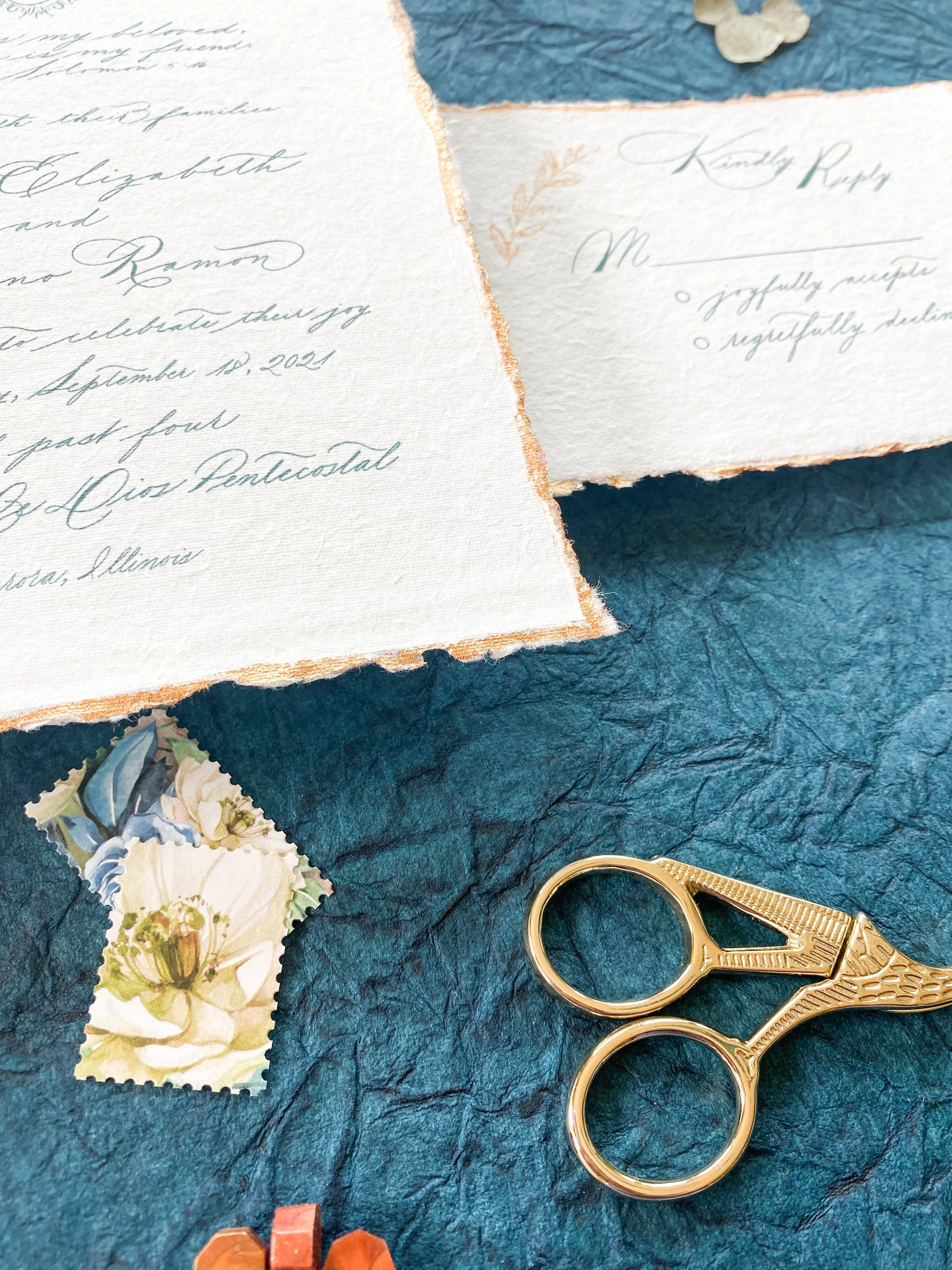 Deckled edge calligraphy invitation
