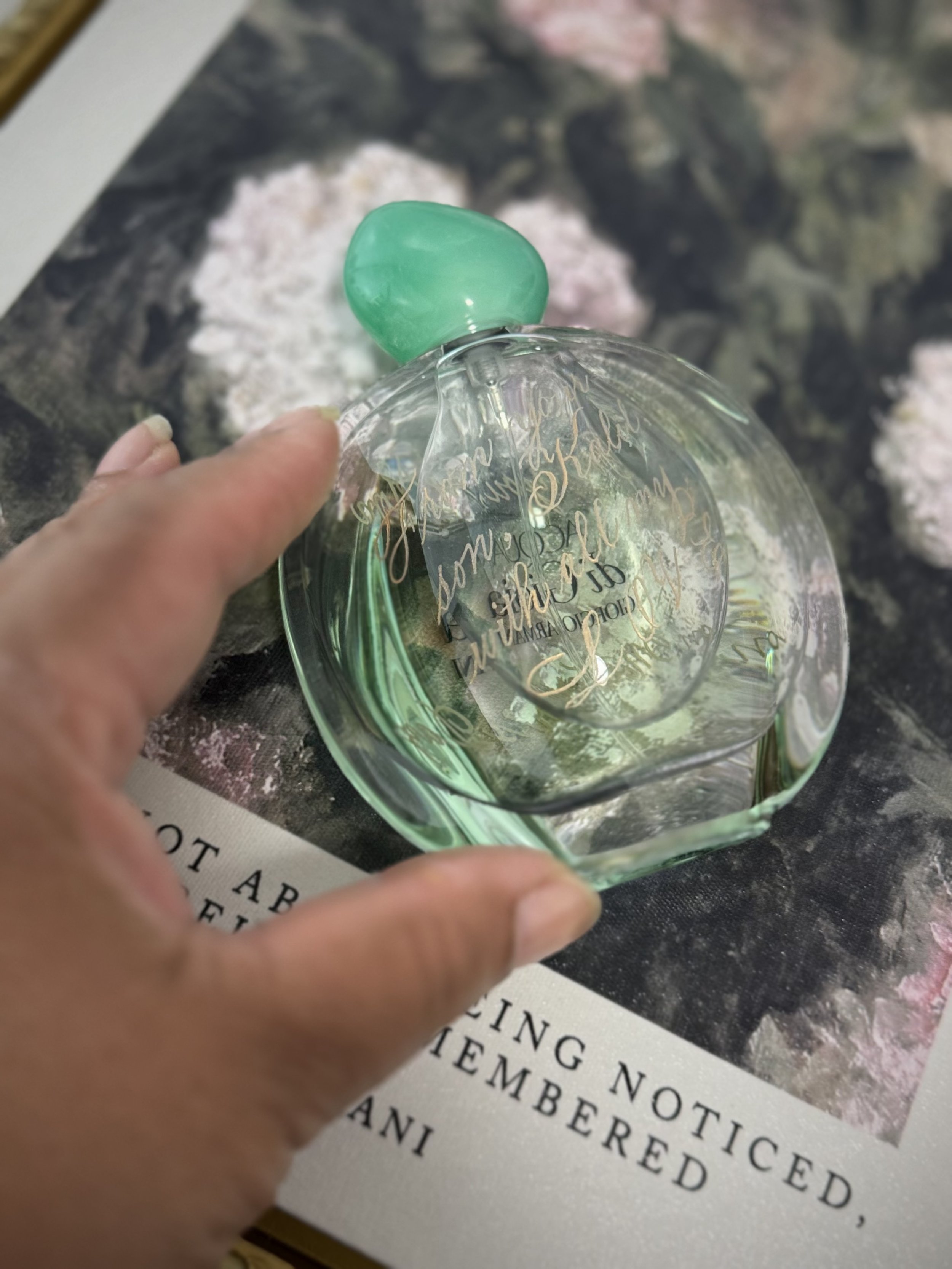Hand Engraved Georgio Armani perfume bottle