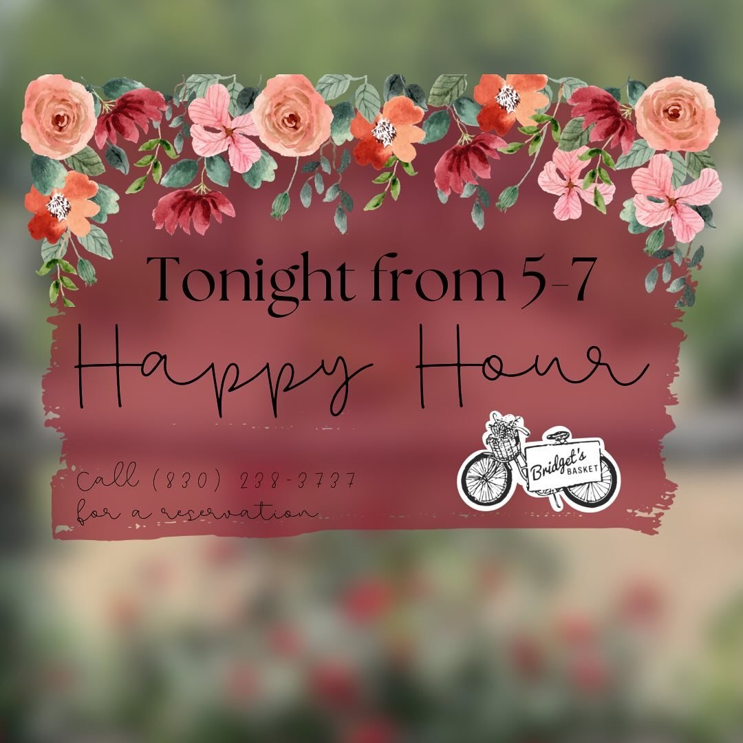 ⭐️H A P P Y  H O U R⭐️

Happy hour is this evening! Come out and enjoy some sips, snacks, and music from 5-7pm!!

We can&rsquo;t wait to see y&rsquo;all!🍾

Call (830) 238-3737 for a reservation!!