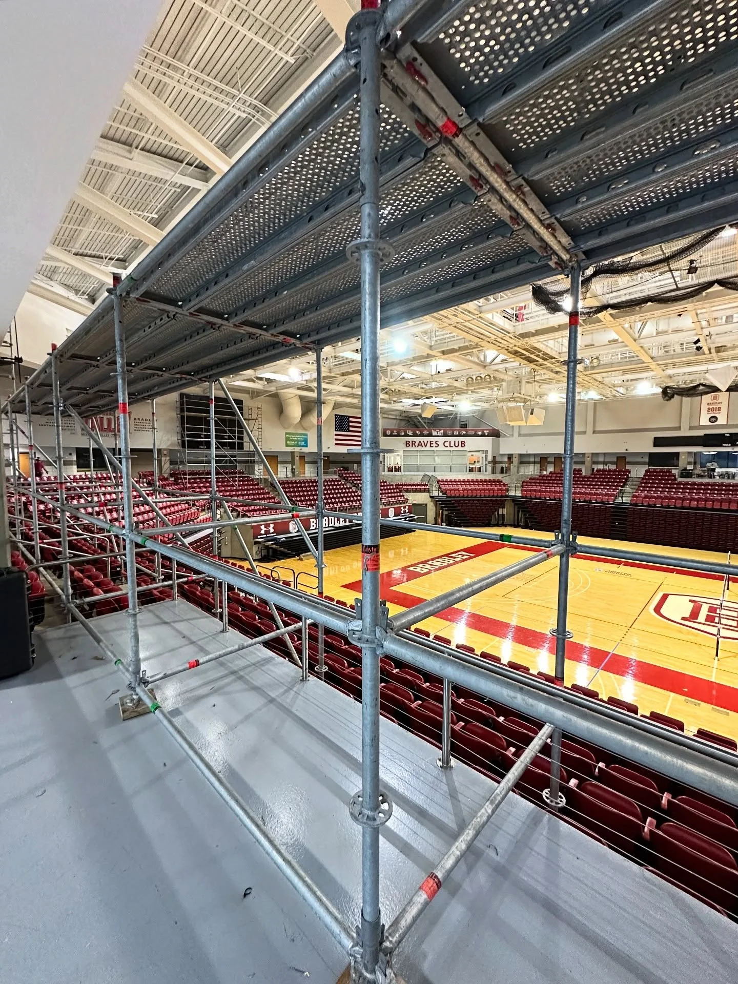 Scoreboard replacement project at Bradley University’s Renaissance Coliseum. We provided our client with four separate scaffolds to access the scoreboards. 
@layherna 
If you need scaffolding for your project—Look No Further. 
 
βοΈ &bul