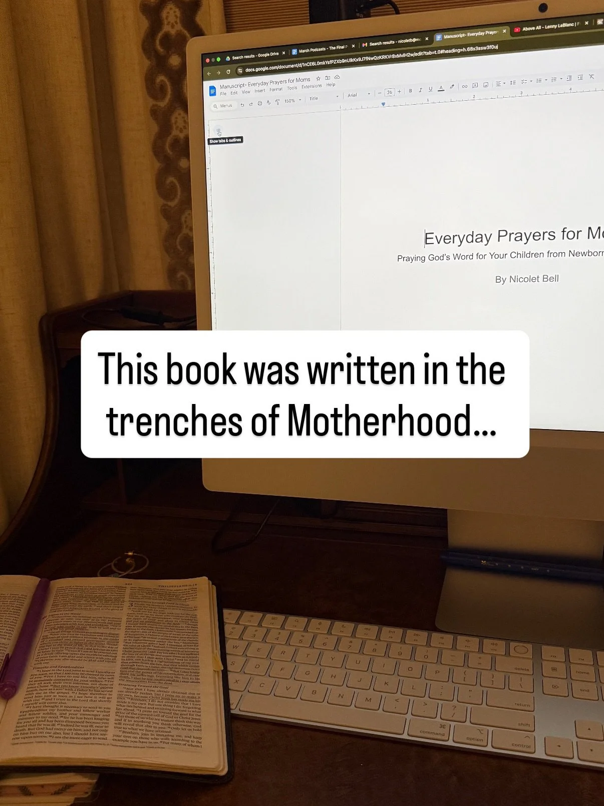 &ldquo;The pages of this book were written in the trenches of motherhood. Some entries were written while I was pregnant with our second born. Others were written during 2 am nursing sessions in the rocker that squeaks in our nursery, eyes drooping a