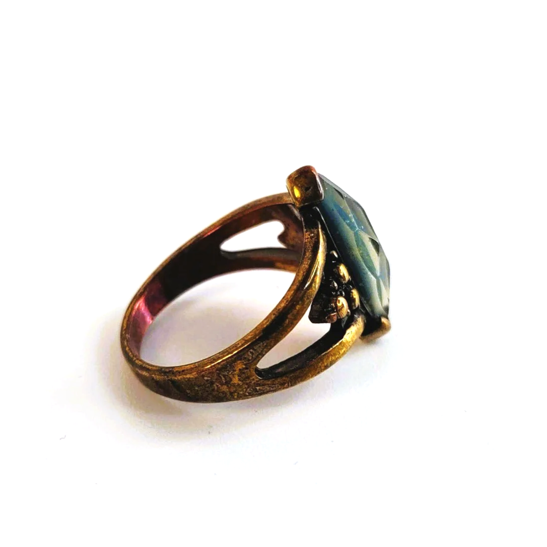 Vintage Long Knuckle Ring Encrusted Rhinestones Gold Tone 1.5" Size 6