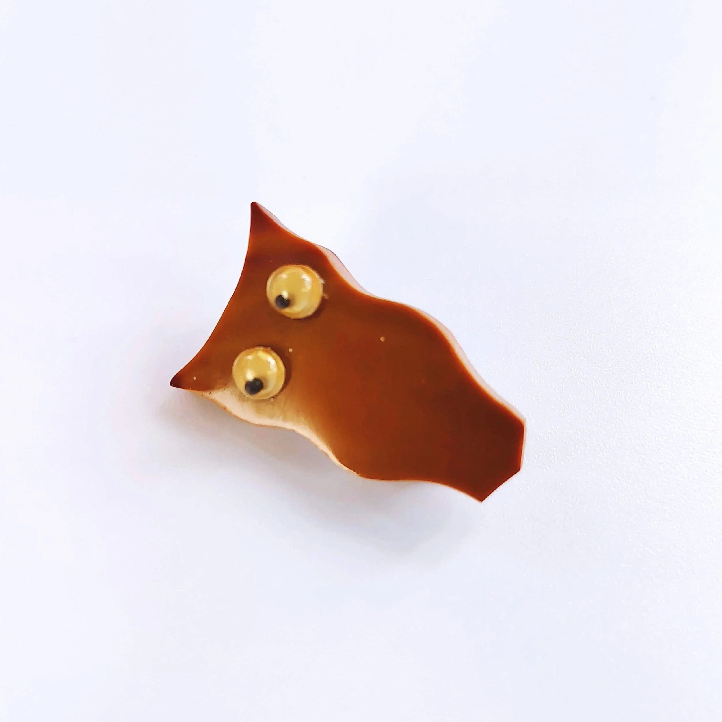 Vintage Owl Brooch Brown Gemstone Googly Eyes