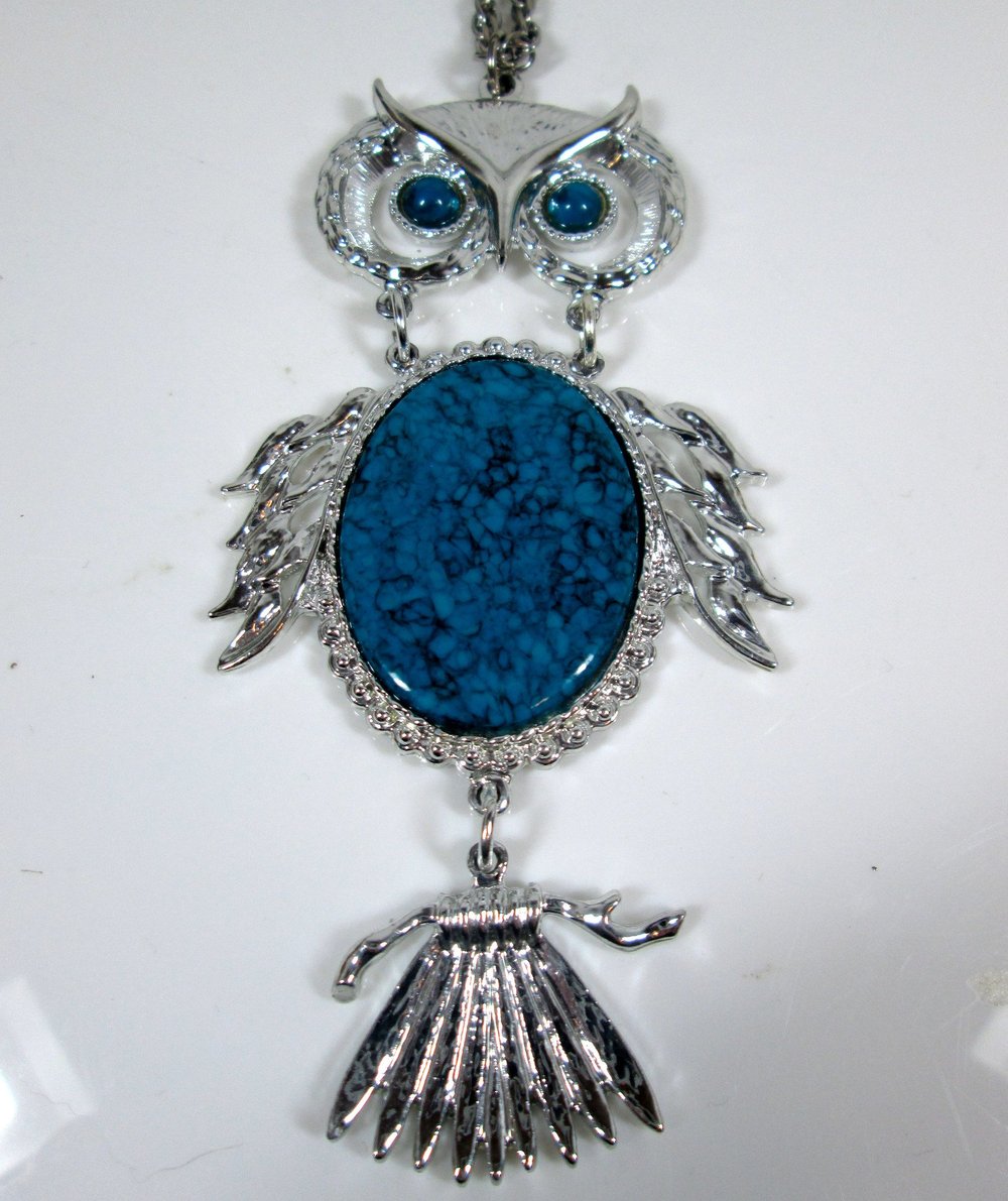Antique Silver Cyan Hybrid Pendants Tray Owl Bookmark Pendants