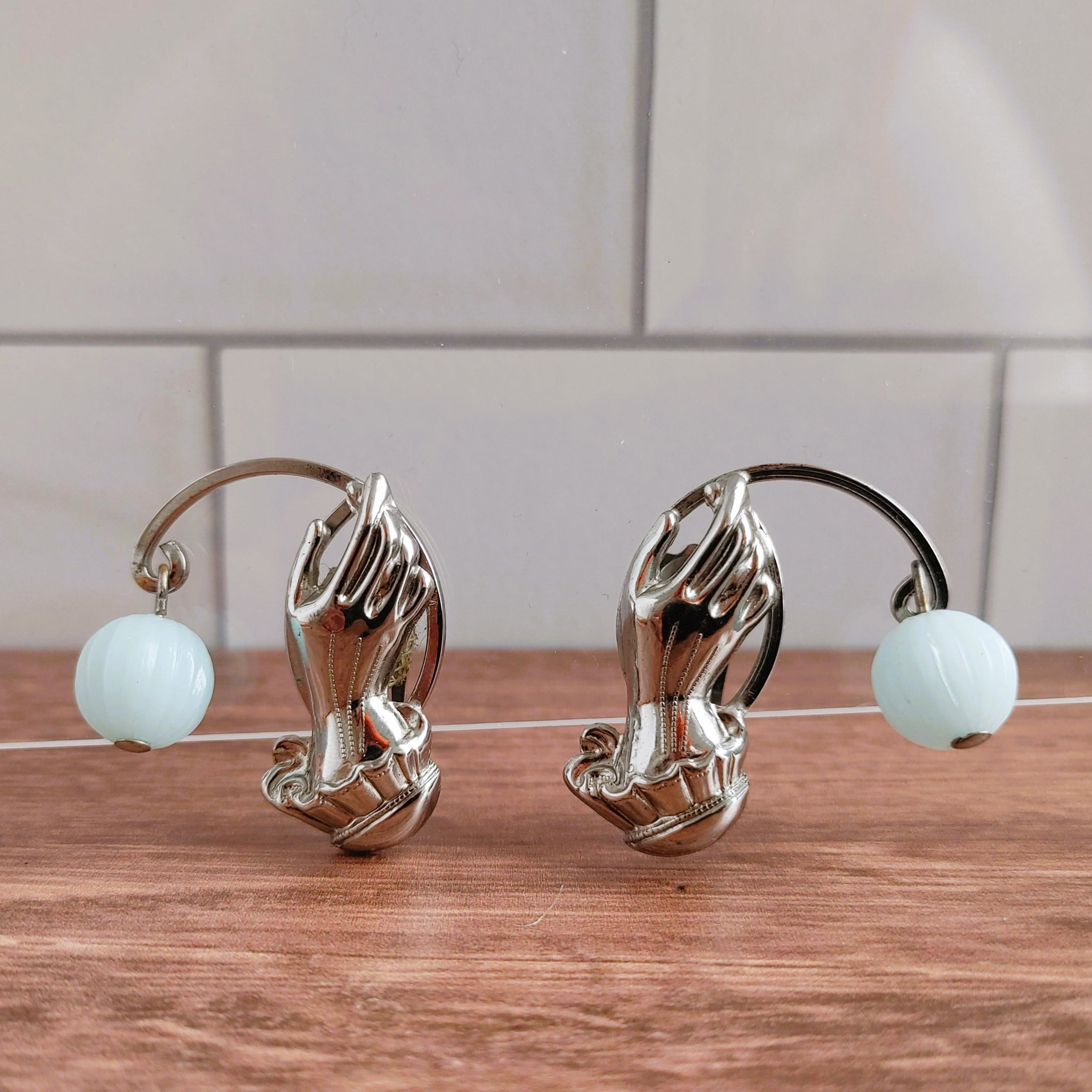 Victorian Style Gloved Hand Silver Clipon Earrings — Vintage Virtue