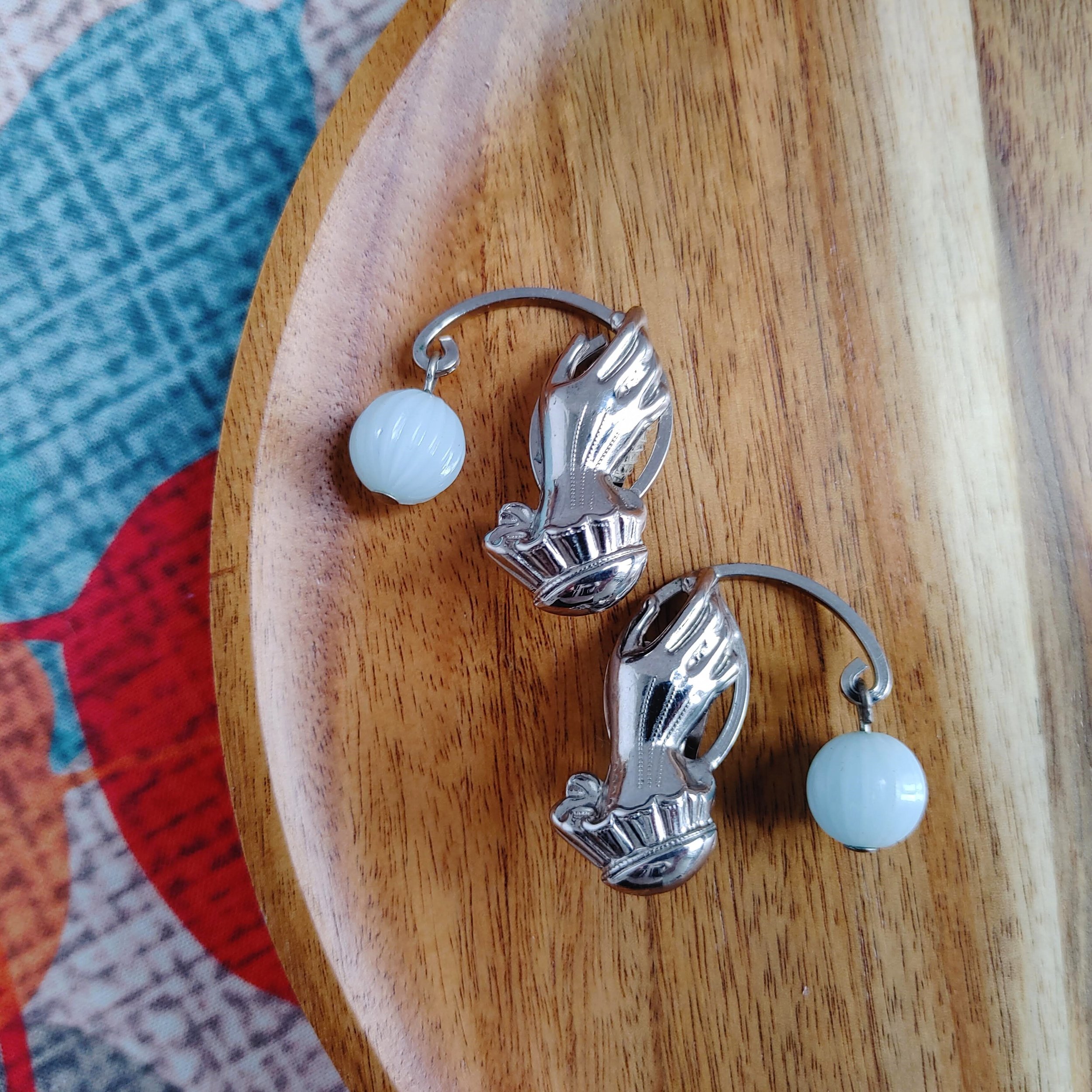 Victorian Style Gloved Hand Silver Clipon Earrings — Vintage Virtue