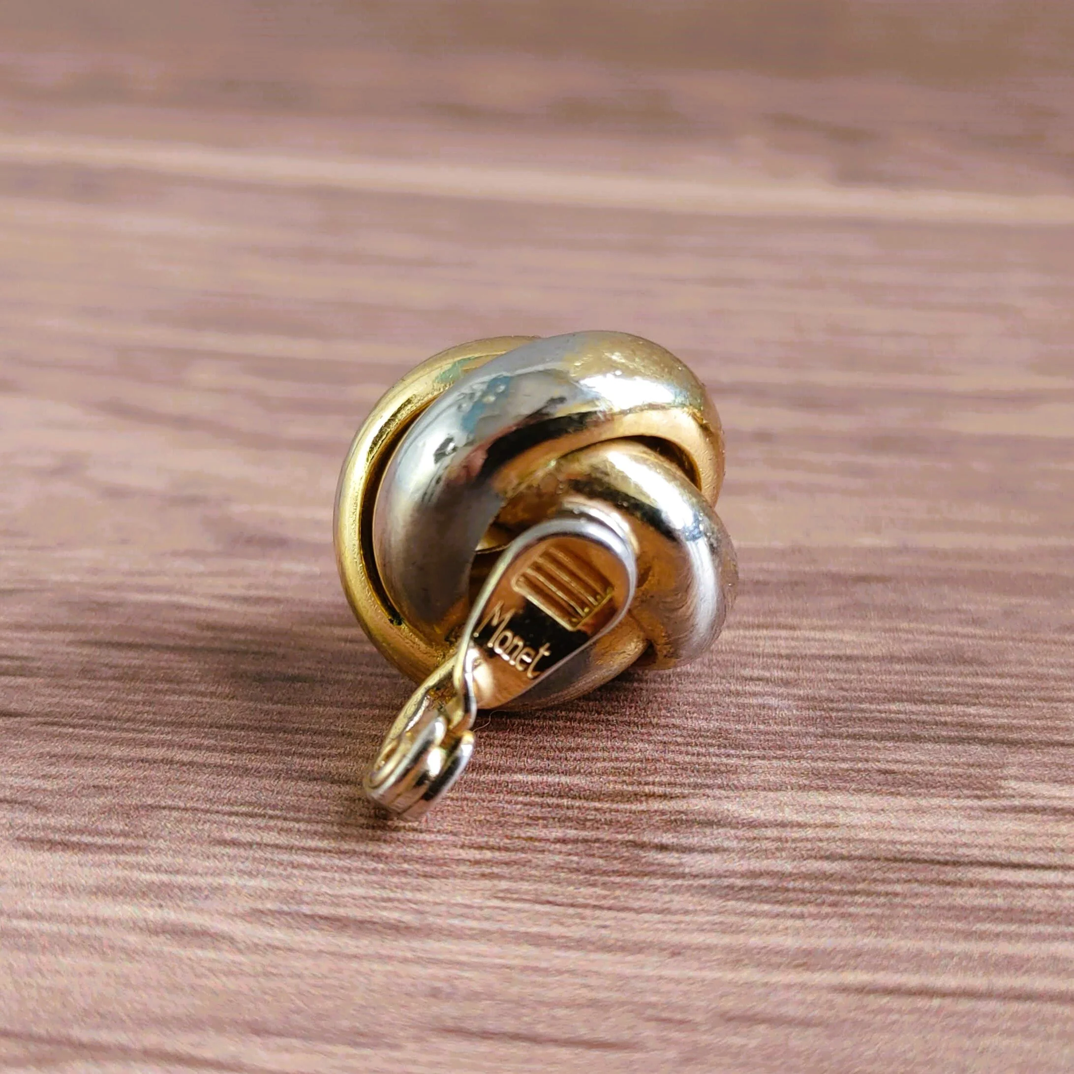 Vintage Monet Gold-Tone Twist Knot Clip-On Earrings (Signed, 1970s)