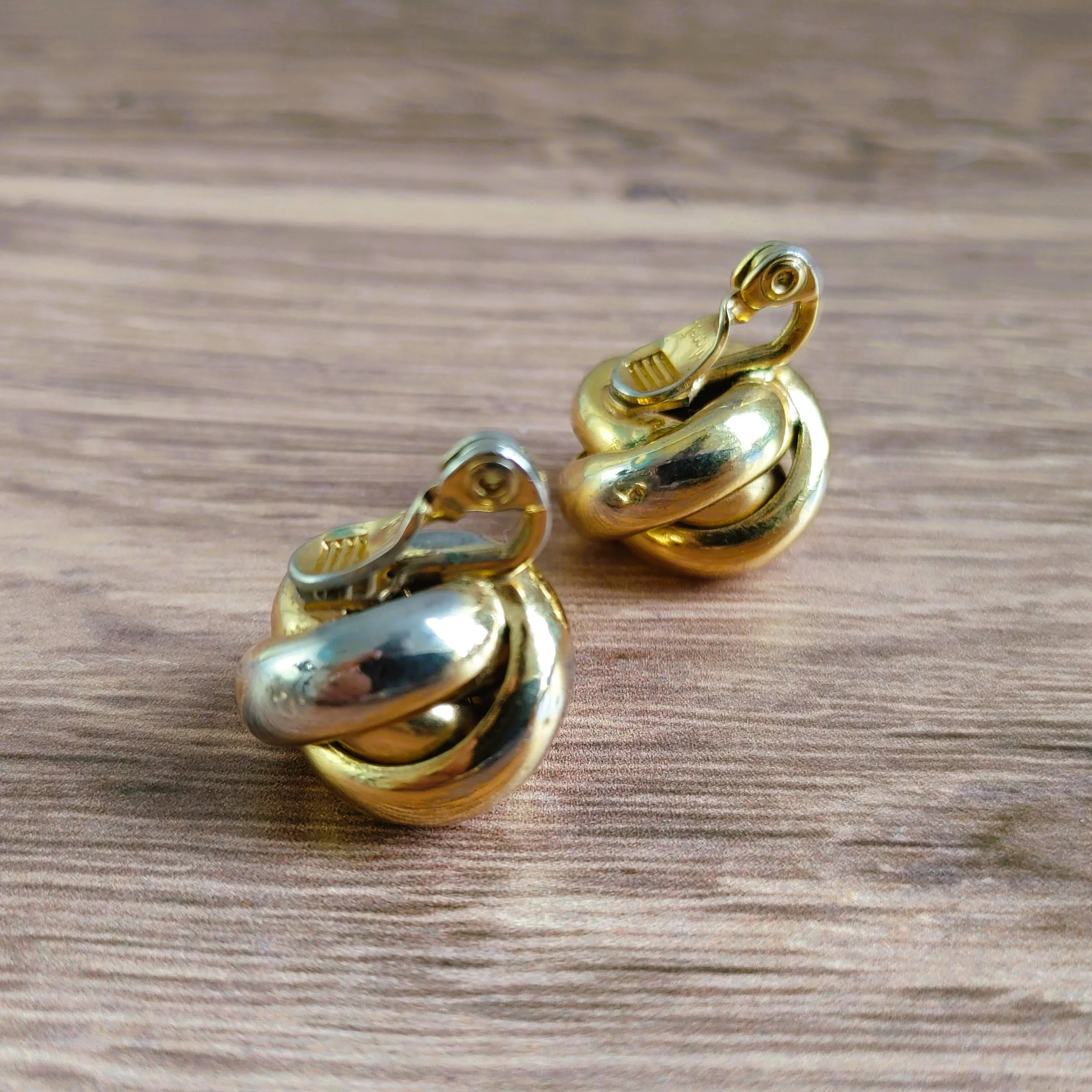 Vintage Monet Gold-Tone Twist Knot Clip-On Earrings (Signed, 1970s)