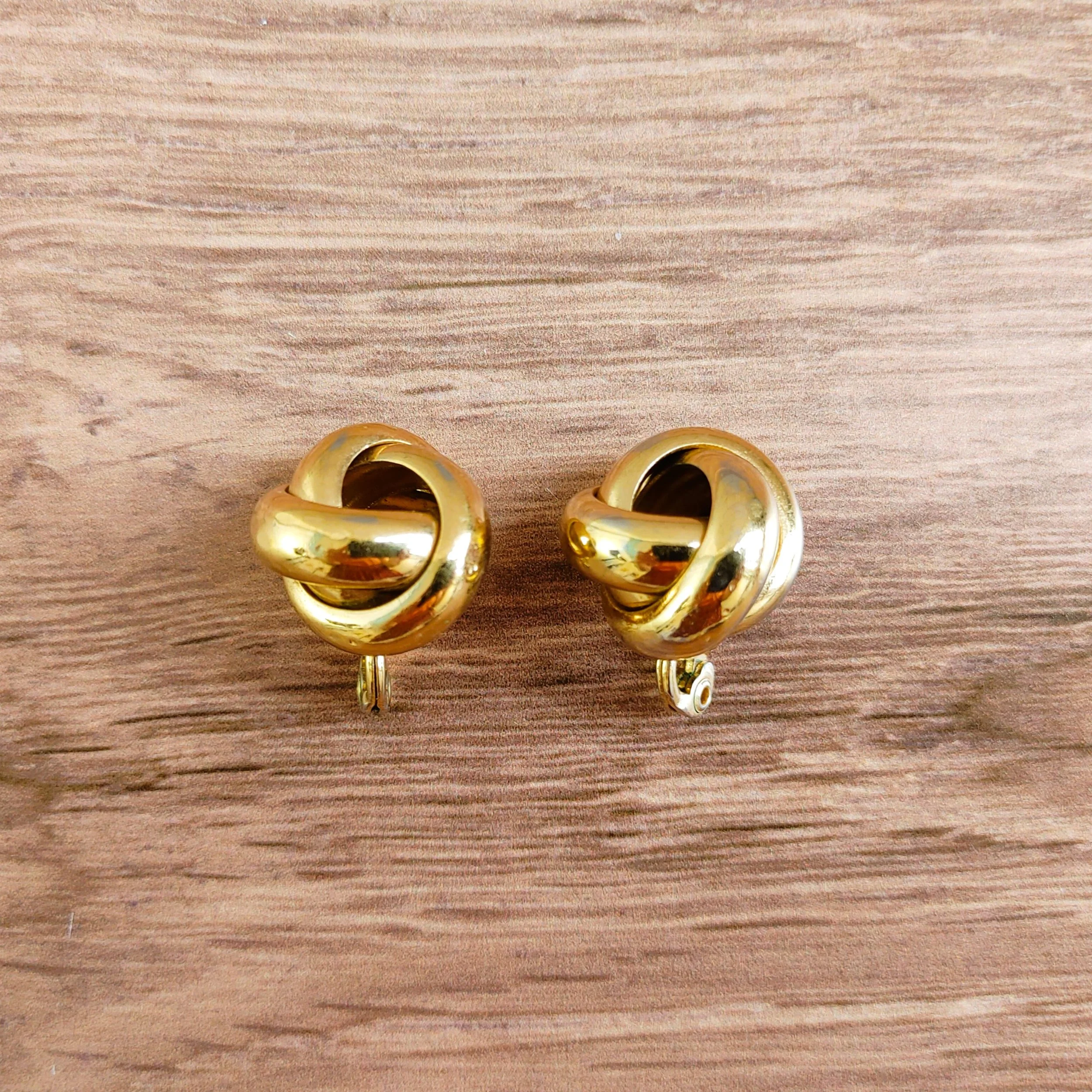 Vintage Monet Gold-Tone Twist Knot Clip-On Earrings (Signed, 1970s)