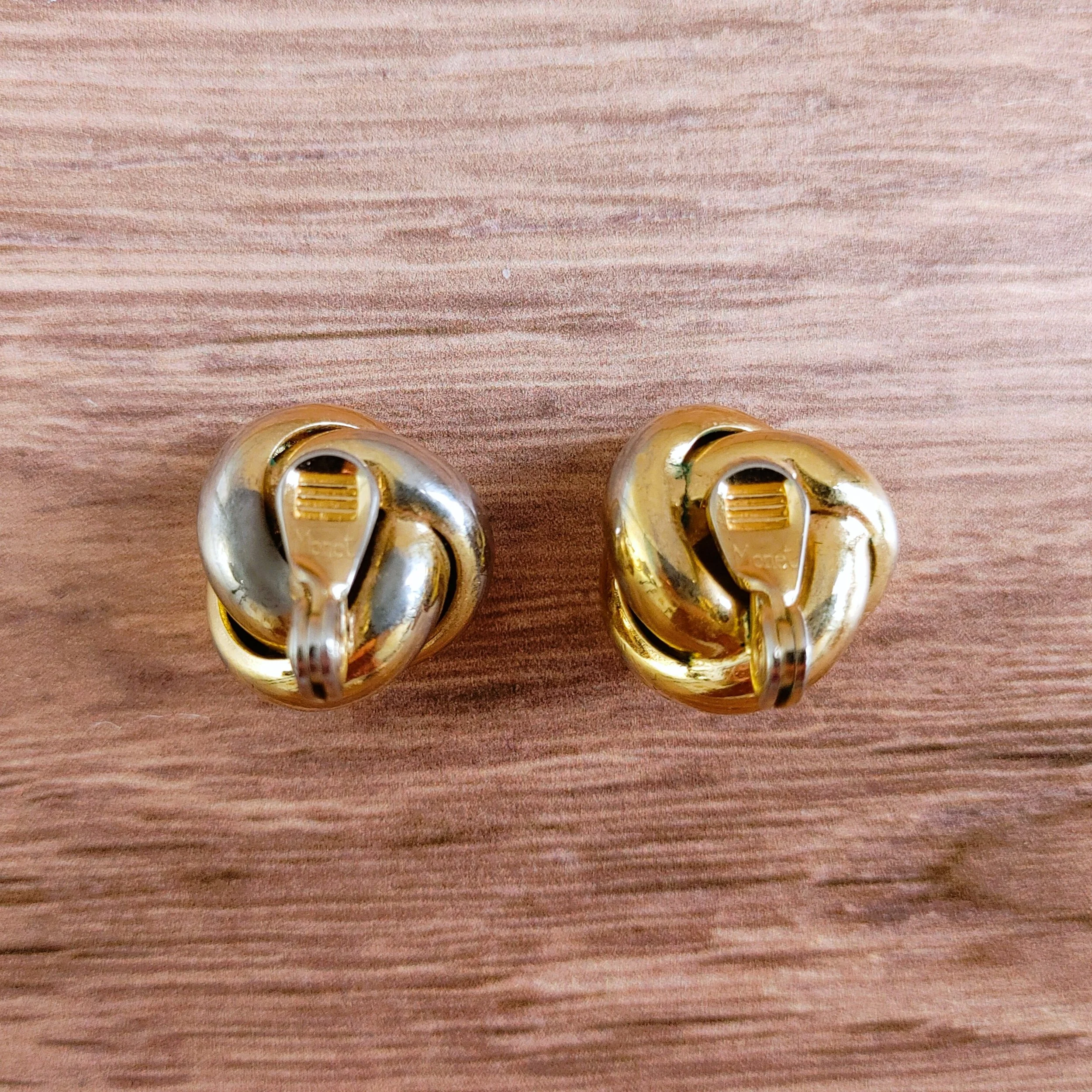 Vintage Monet Gold-Tone Twist Knot Clip-On Earrings (Signed, 1970s)