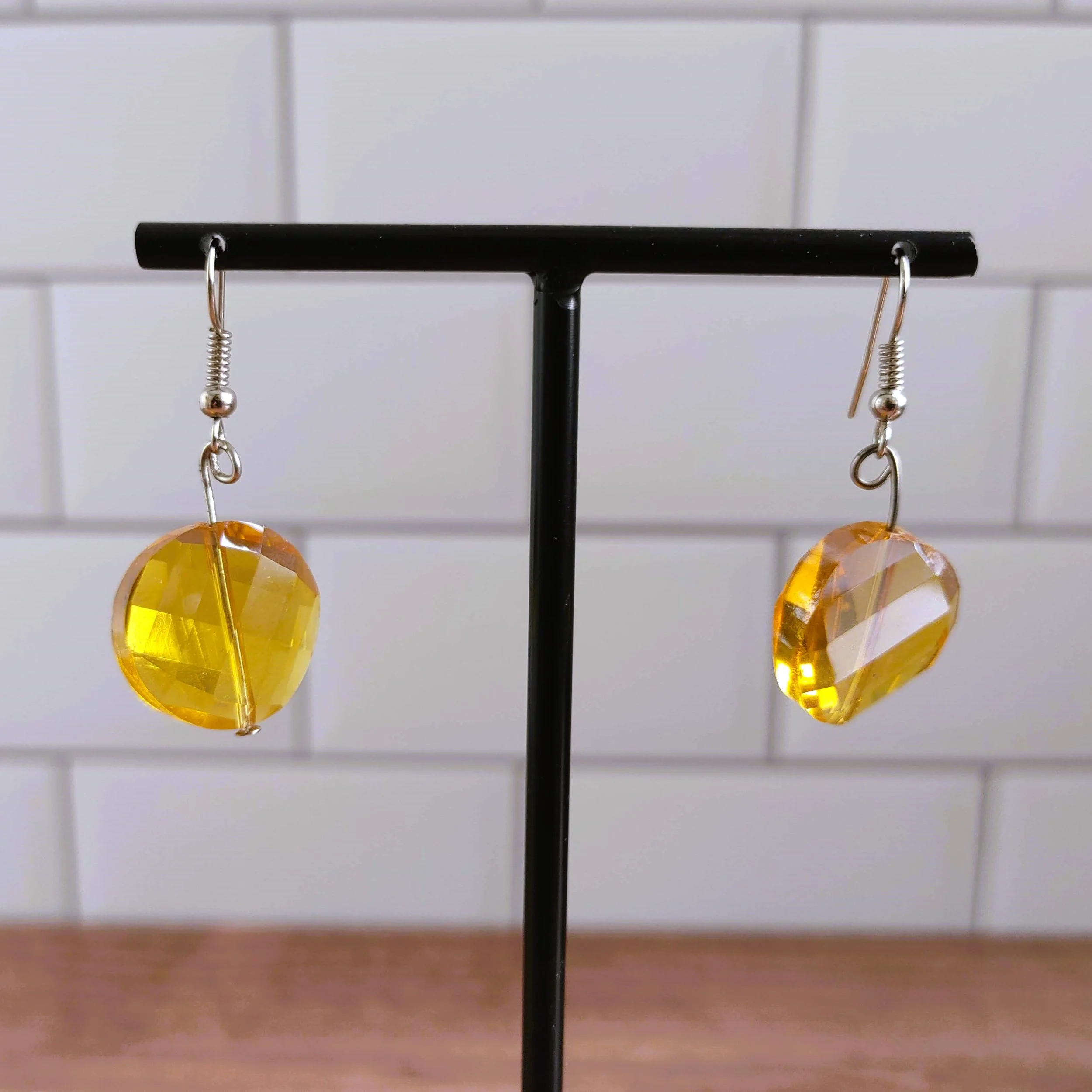 Vintage Butterscotch Faceted Bead Dangle Earrings (1990s)
