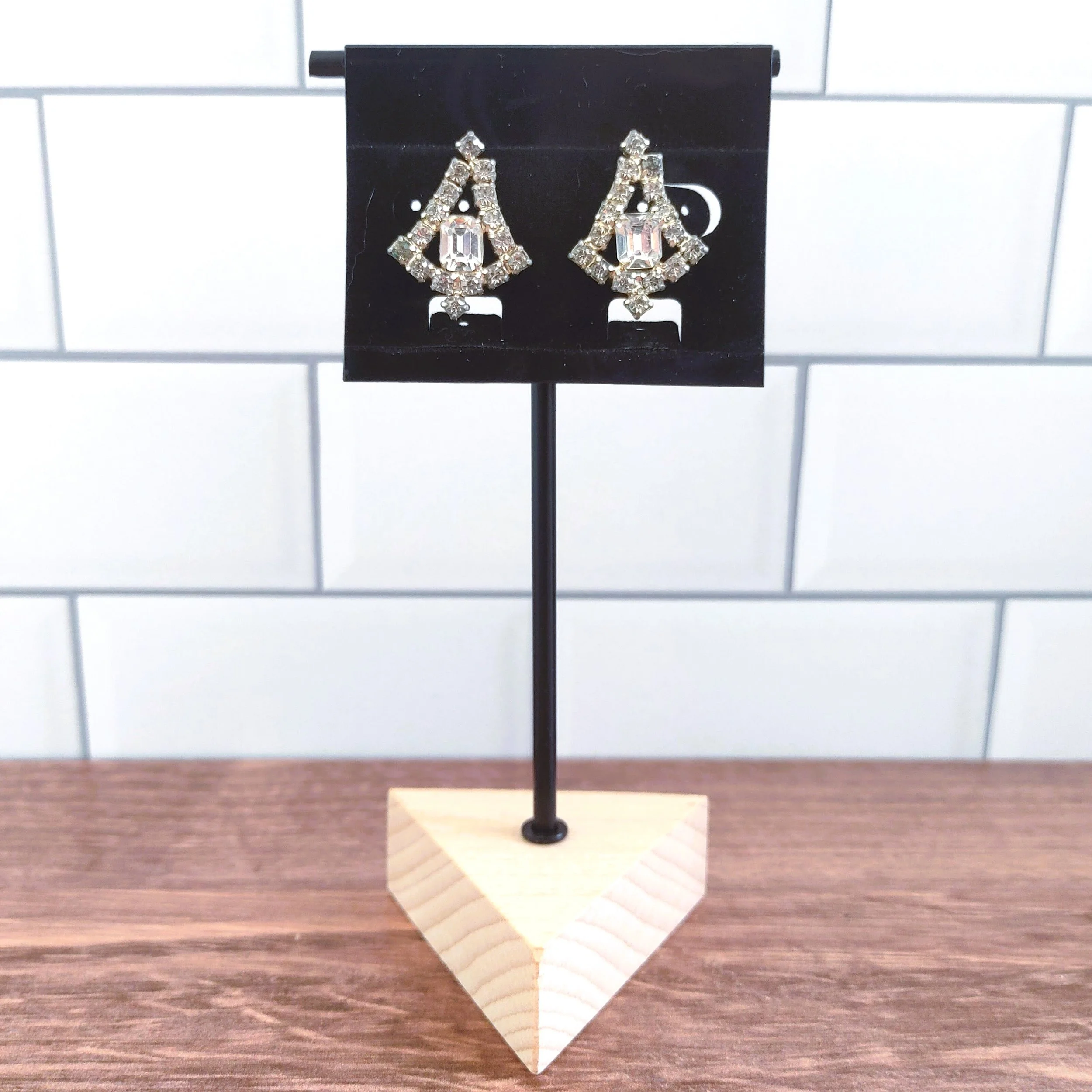 Vintage Clear Rhinestone Earrings: Screw Back, Bell Shape (1960s)