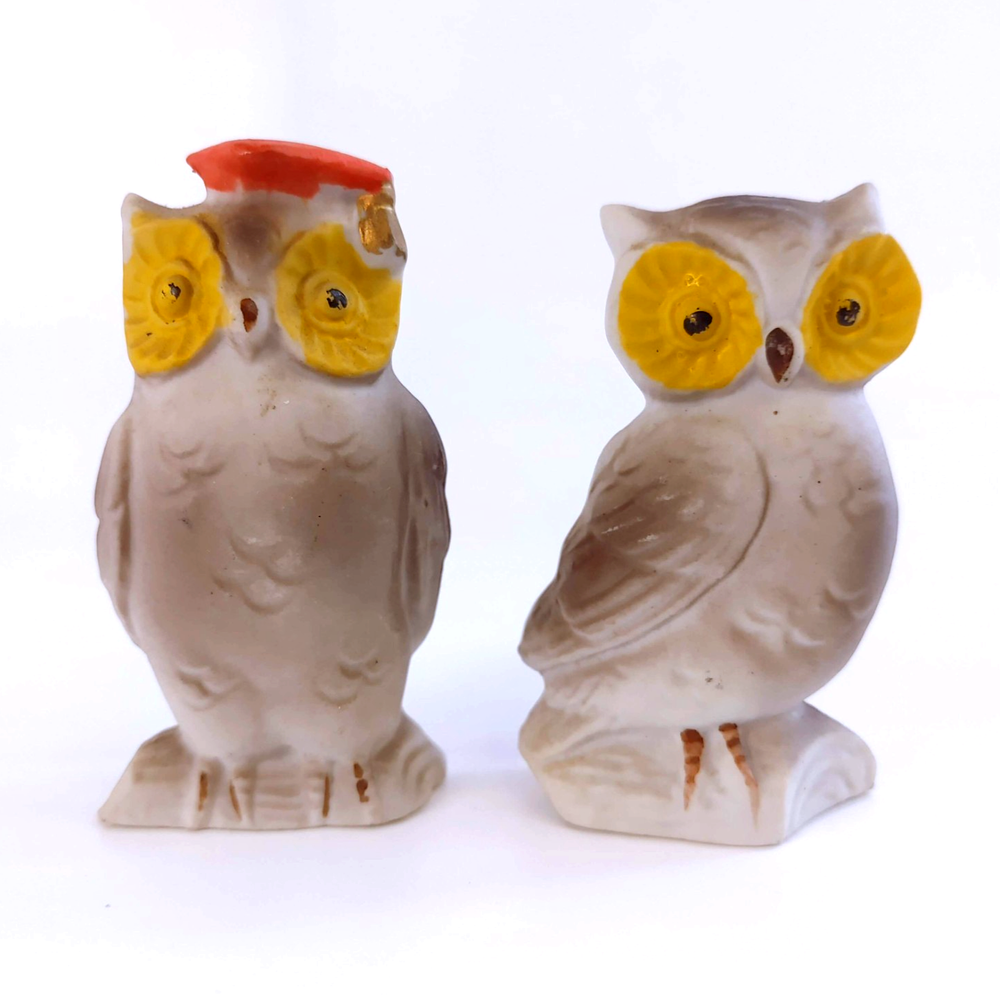 Vintage Japan Ceramic Owl Figurines Set of 2 Graduate Owl