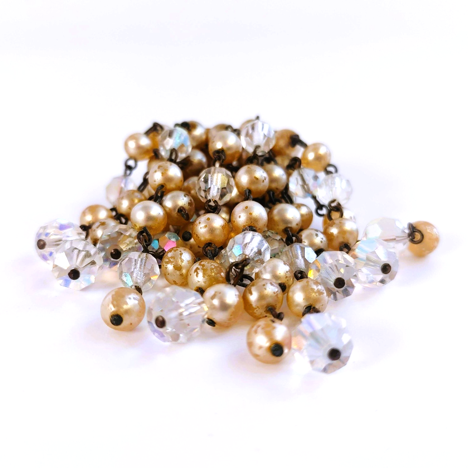 Vintage Waterfall Cha Cha Brooch Champagne Faux Pearl AB Faceted Bead Tassel Pin