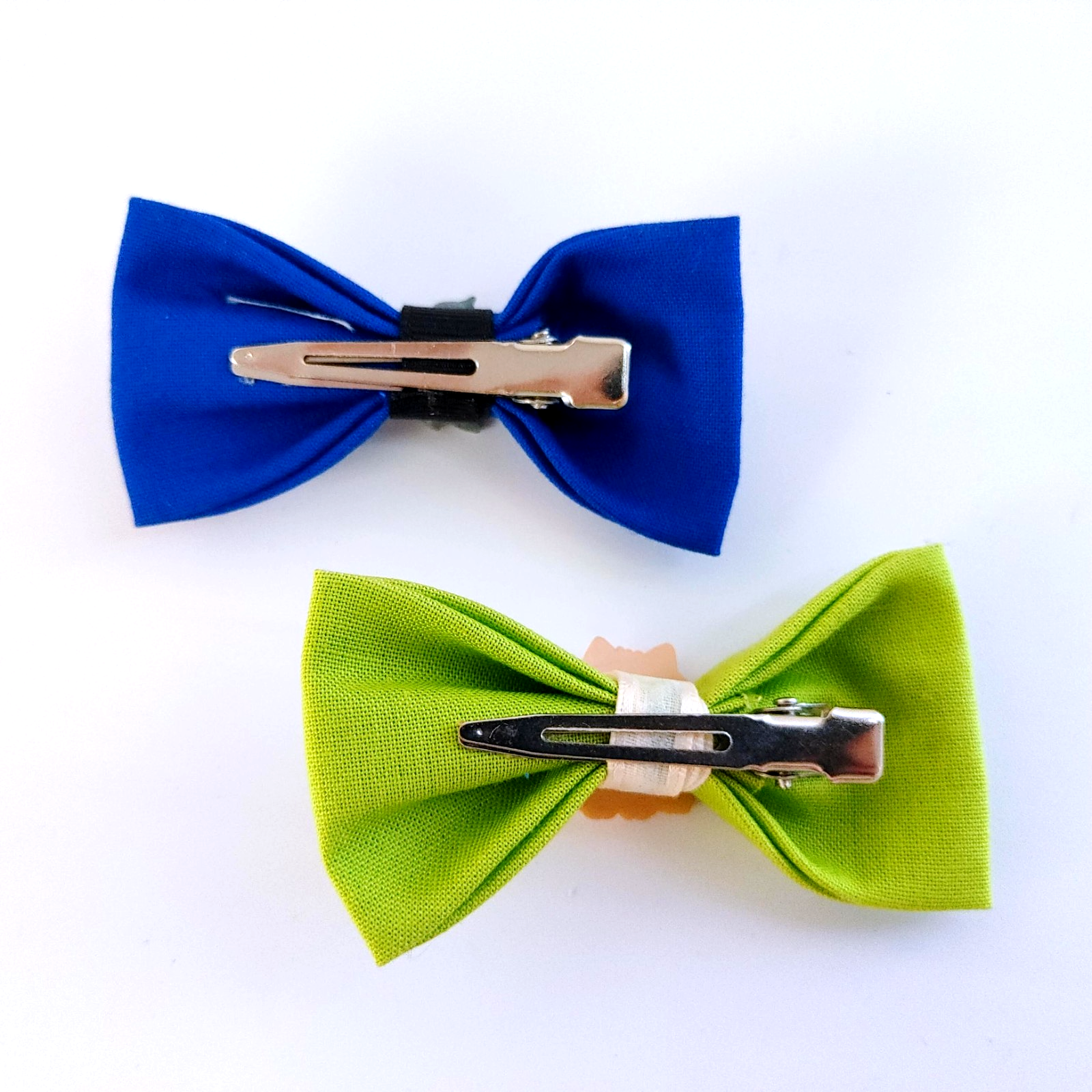 Handmade Cute Hair Bow Clips Cat and Fish Blue Green Set 2