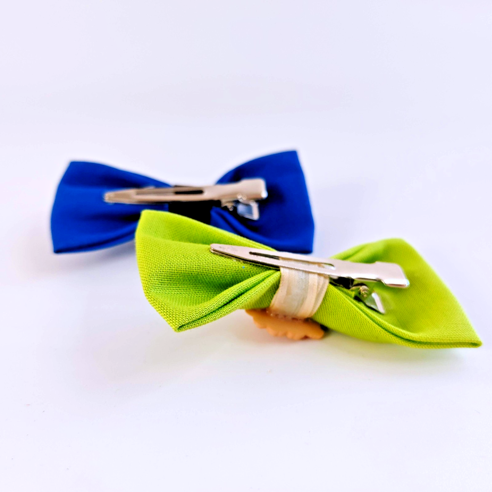 Handmade Cute Hair Bow Clips Cat and Fish Blue Green Set 2