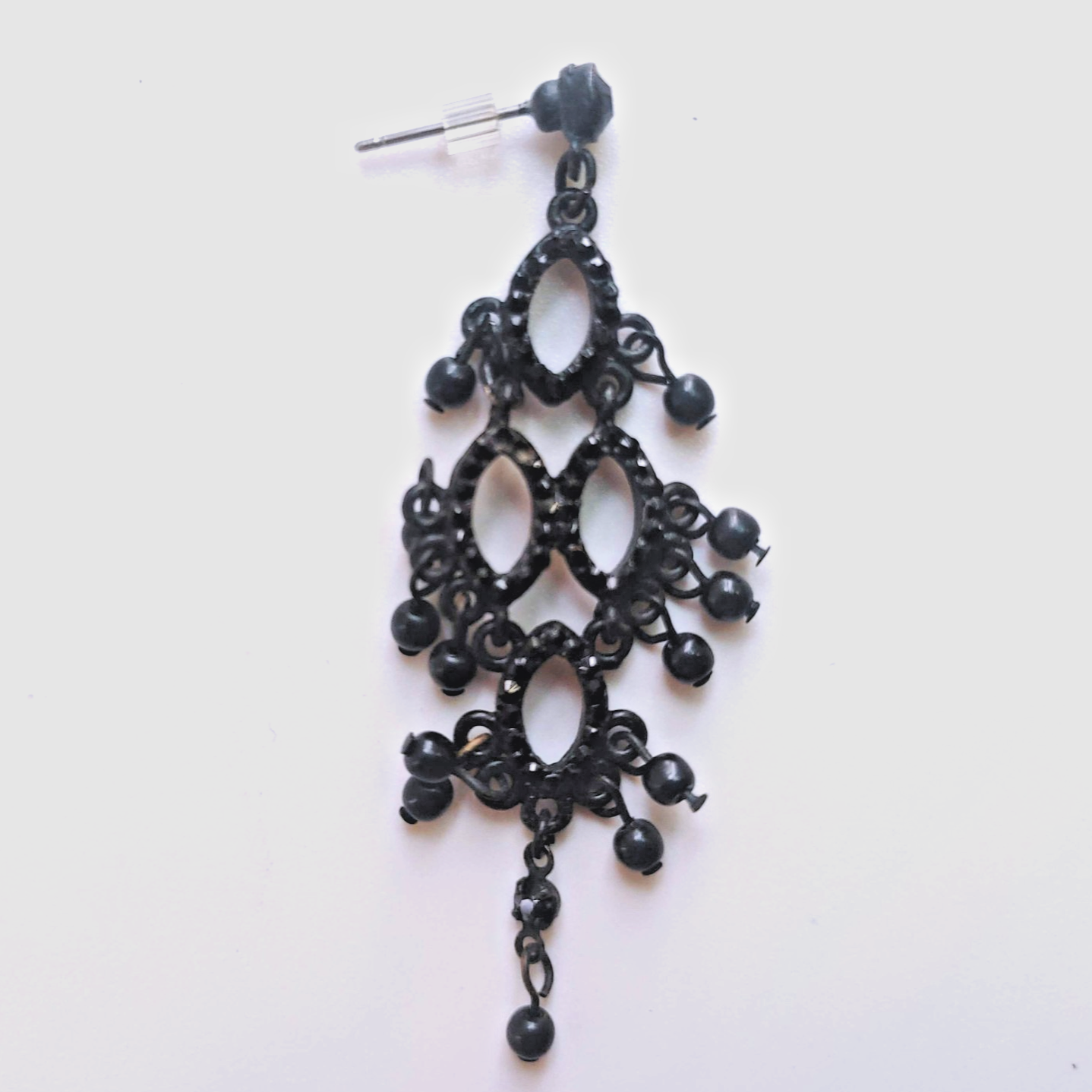 Black Rhinestone Bead Gothic Chandelier Dangle Post Earrings