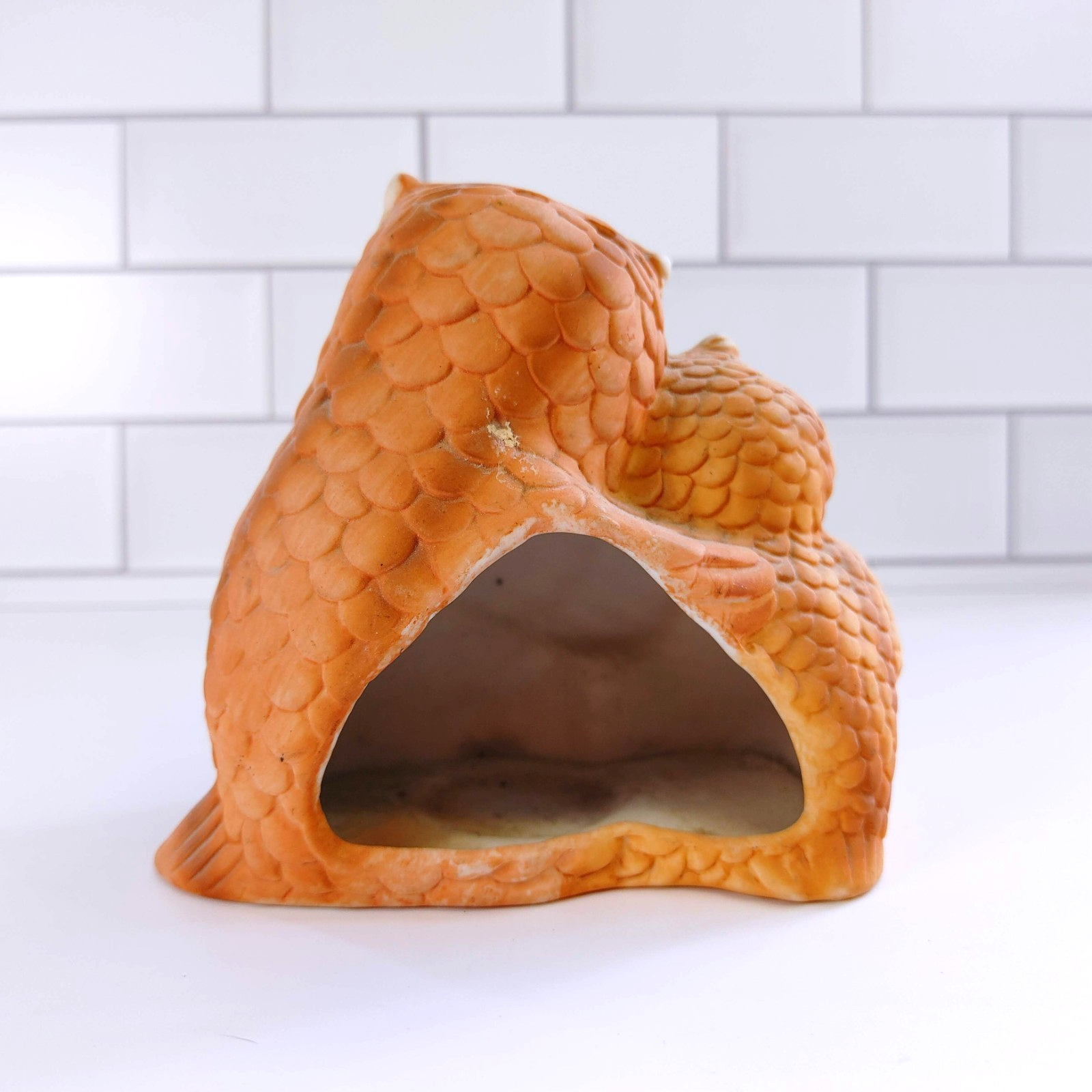 Vintage Owl Ceramic Votive Tealight Mother Baby Hugging Candle Holder