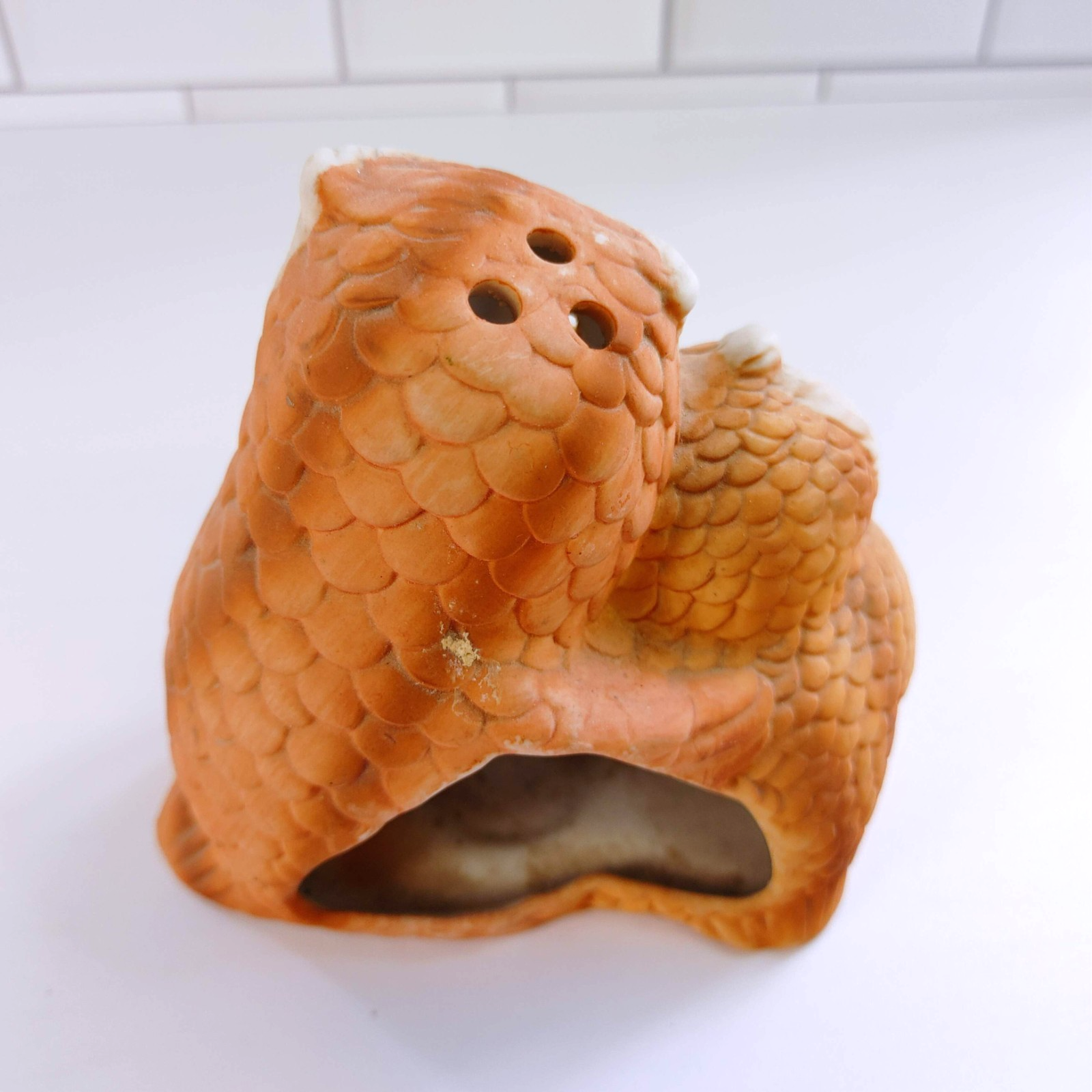 Vintage Owl Ceramic Votive Tealight Mother Baby Hugging Candle Holder