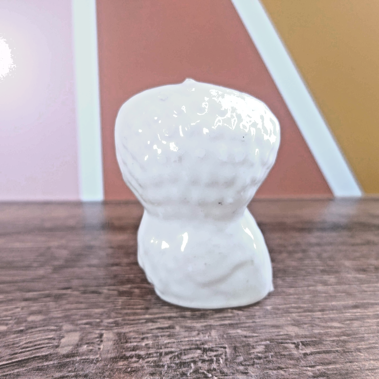 Vintage White Owl Candle Large Eyes Gold Accents 3"